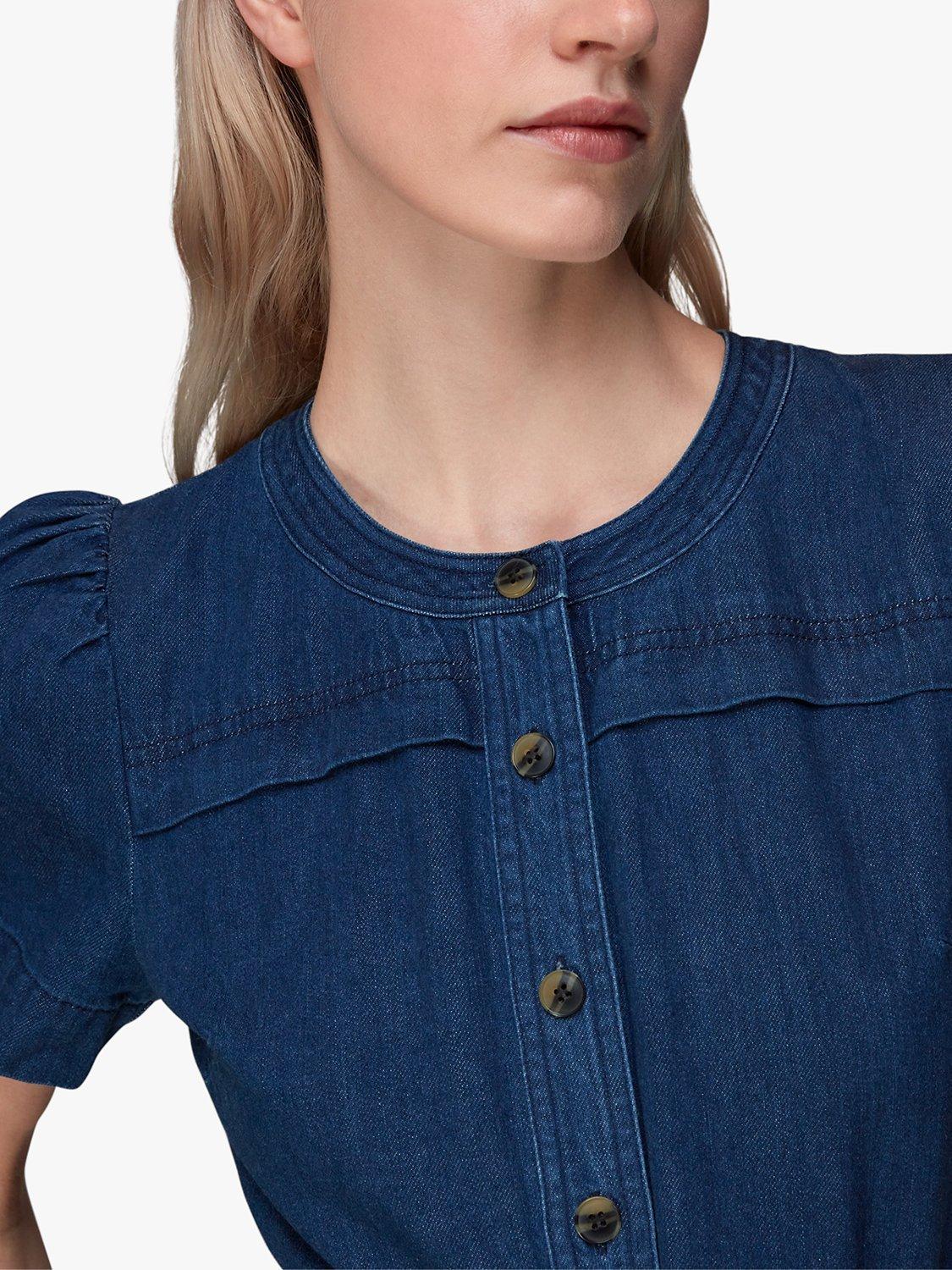 Product image 5 of 7, which shows Whistles Alana Wide Leg Denim Jumpsuit, Dark Blue, 6