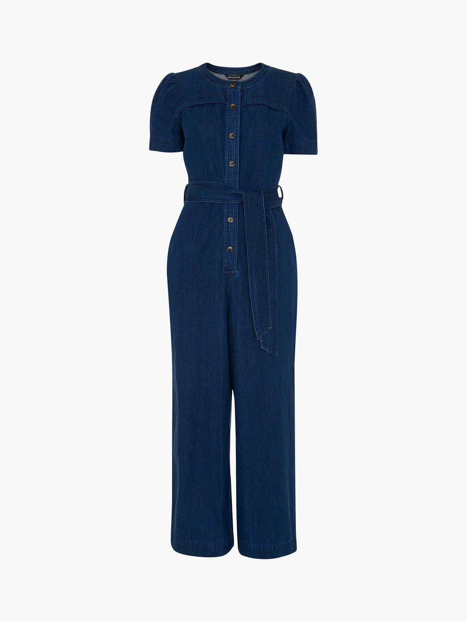 Product image 6 of 7, which shows Whistles Alana Wide Leg Denim Jumpsuit, Dark Blue, 6