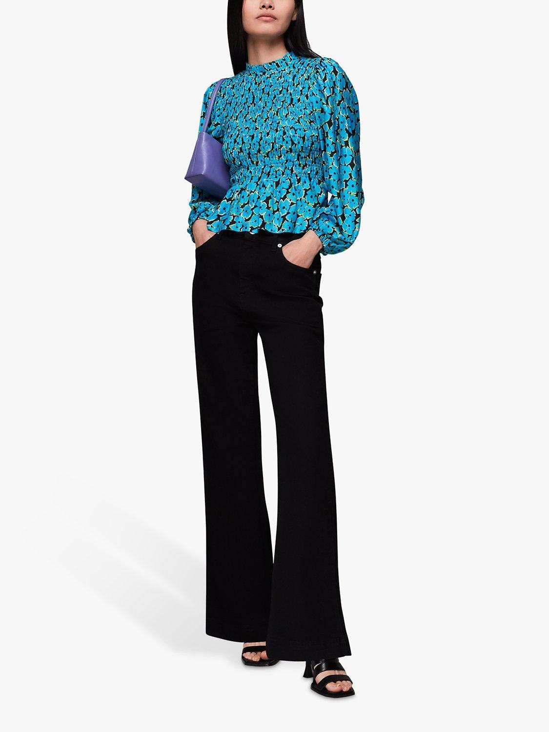 Whistles Farfalle Flower Silk Blend Blouse, Turquoise/Multi