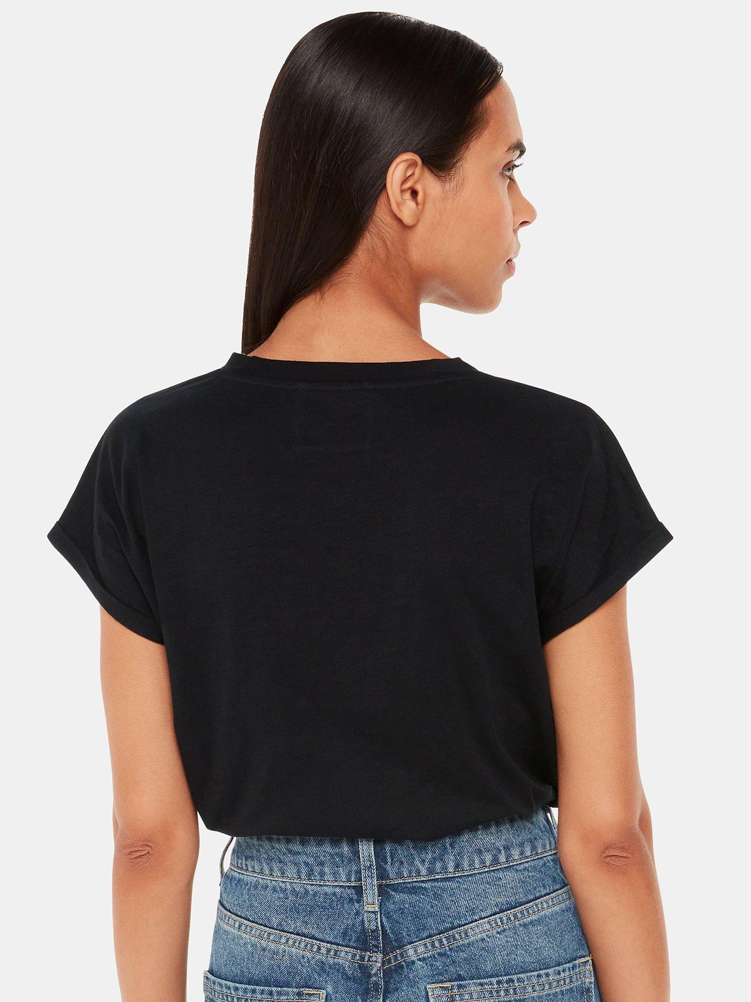 Product image 2 of 6, which shows Whistles Willa V-Neck Cap Sleeve T-Shirt, Black, XS