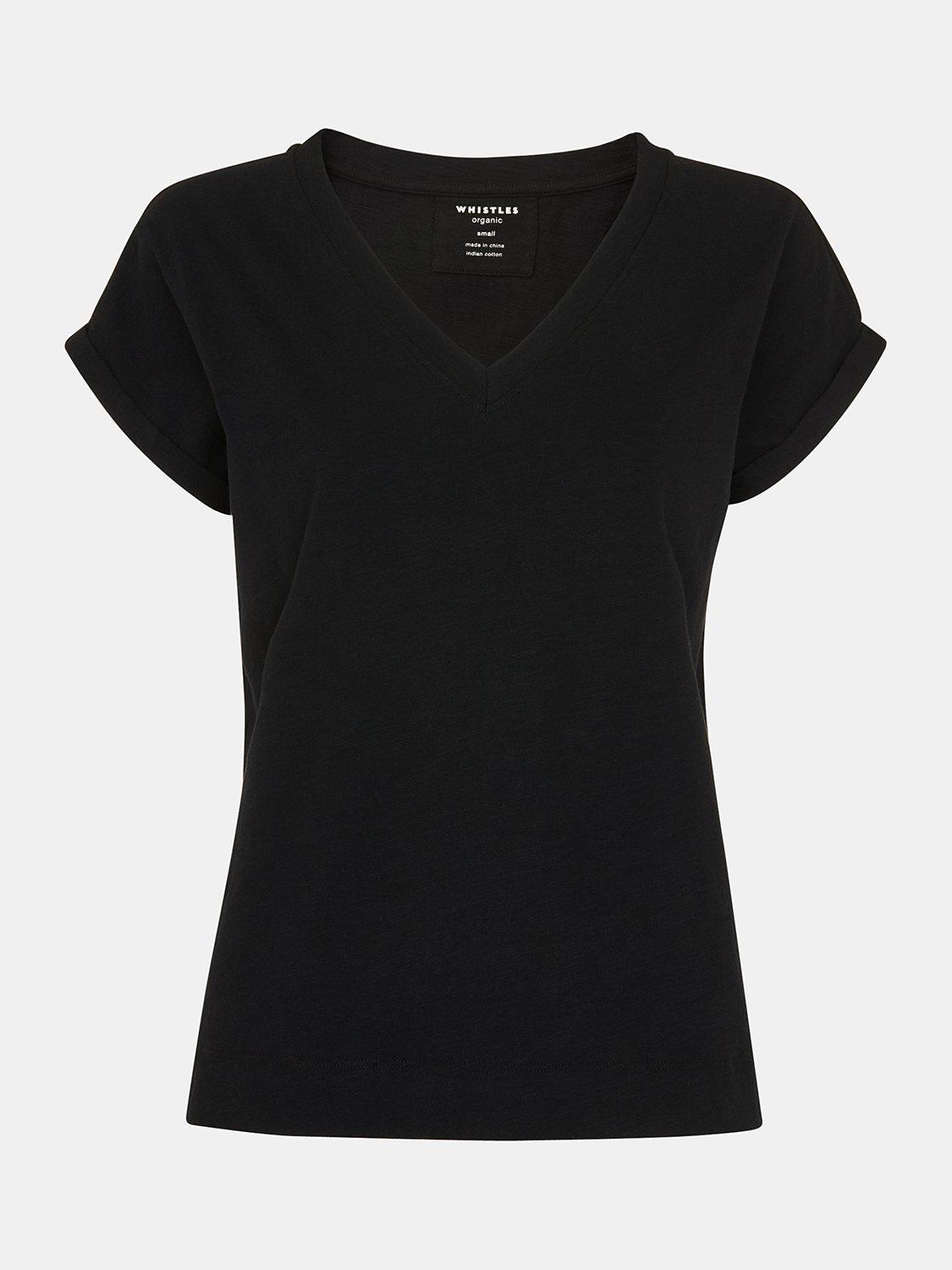 Product image 5 of 6, which shows Whistles Willa V-Neck Cap Sleeve T-Shirt, Black, XS