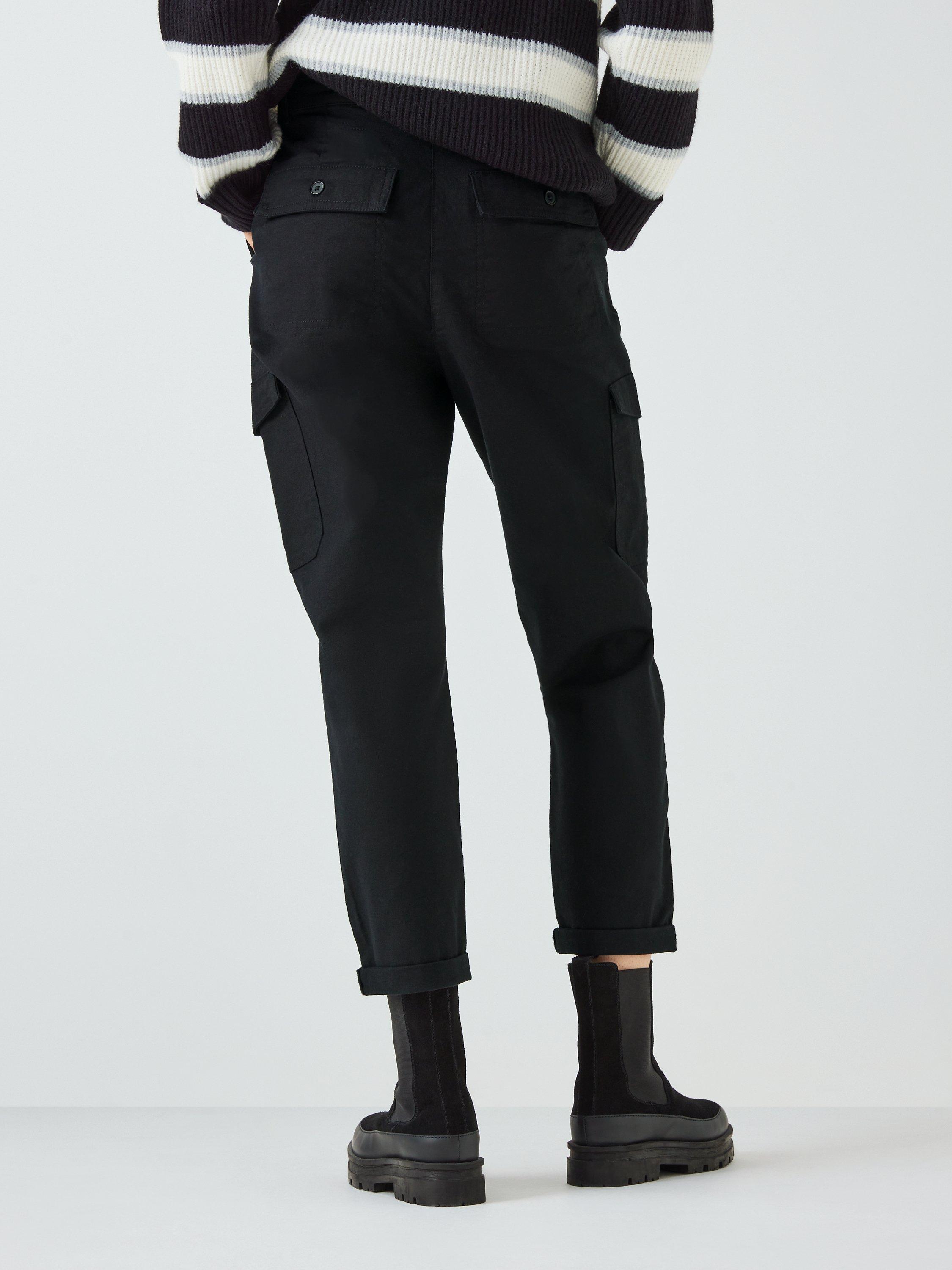 Product image 2 of 6, which shows John Lewis ANYDAY Plain Turn Up Cargo Trousers, Black, 6