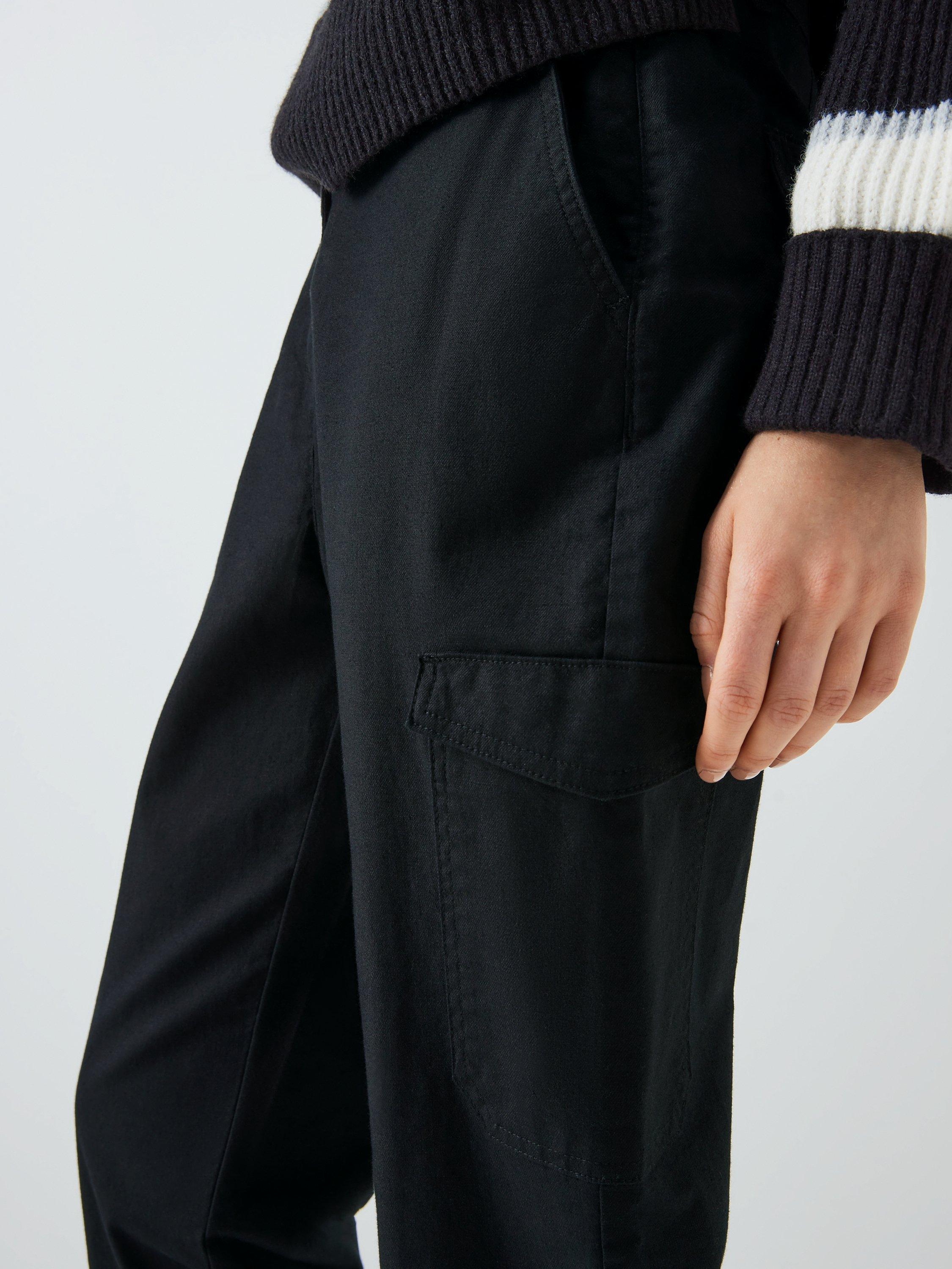 Product image 5 of 6, which shows John Lewis ANYDAY Plain Turn Up Cargo Trousers, Black, 6