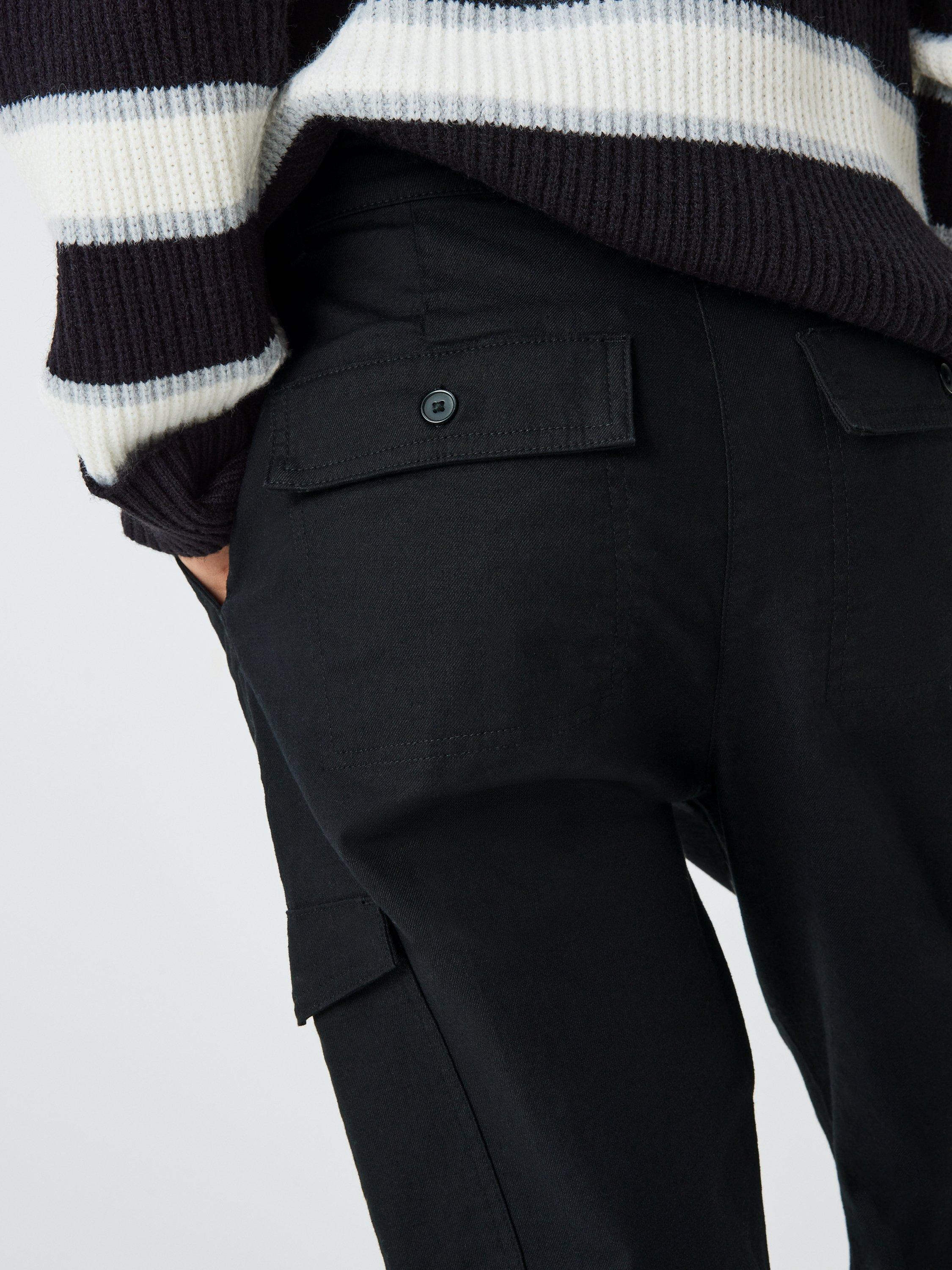 Product image 6 of 6, which shows John Lewis ANYDAY Plain Turn Up Cargo Trousers, Black, 6