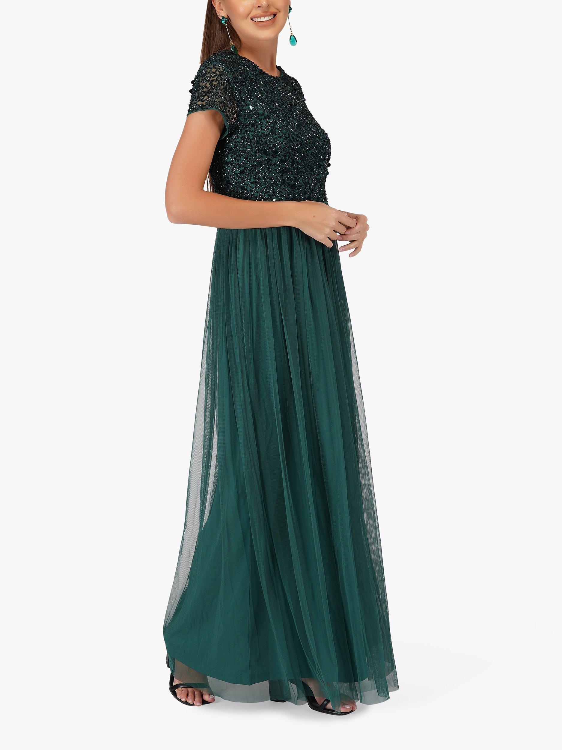 Lace & Beads Picasso Embellished Bodice Maxi Dress, Emerald Green, 8