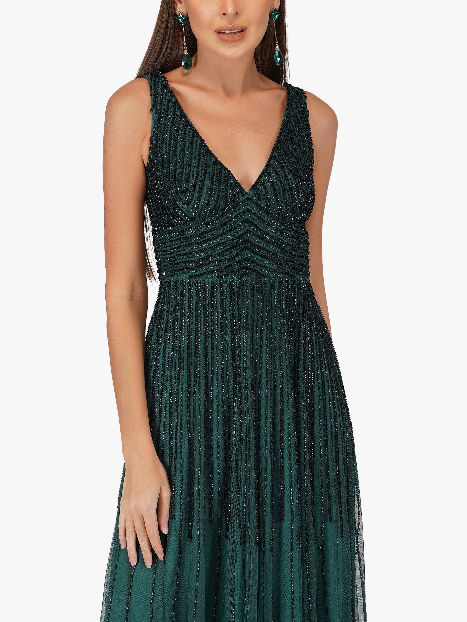 Lace & Beads Lorelai Embellished Maxi Dress, Emerald Green, 8