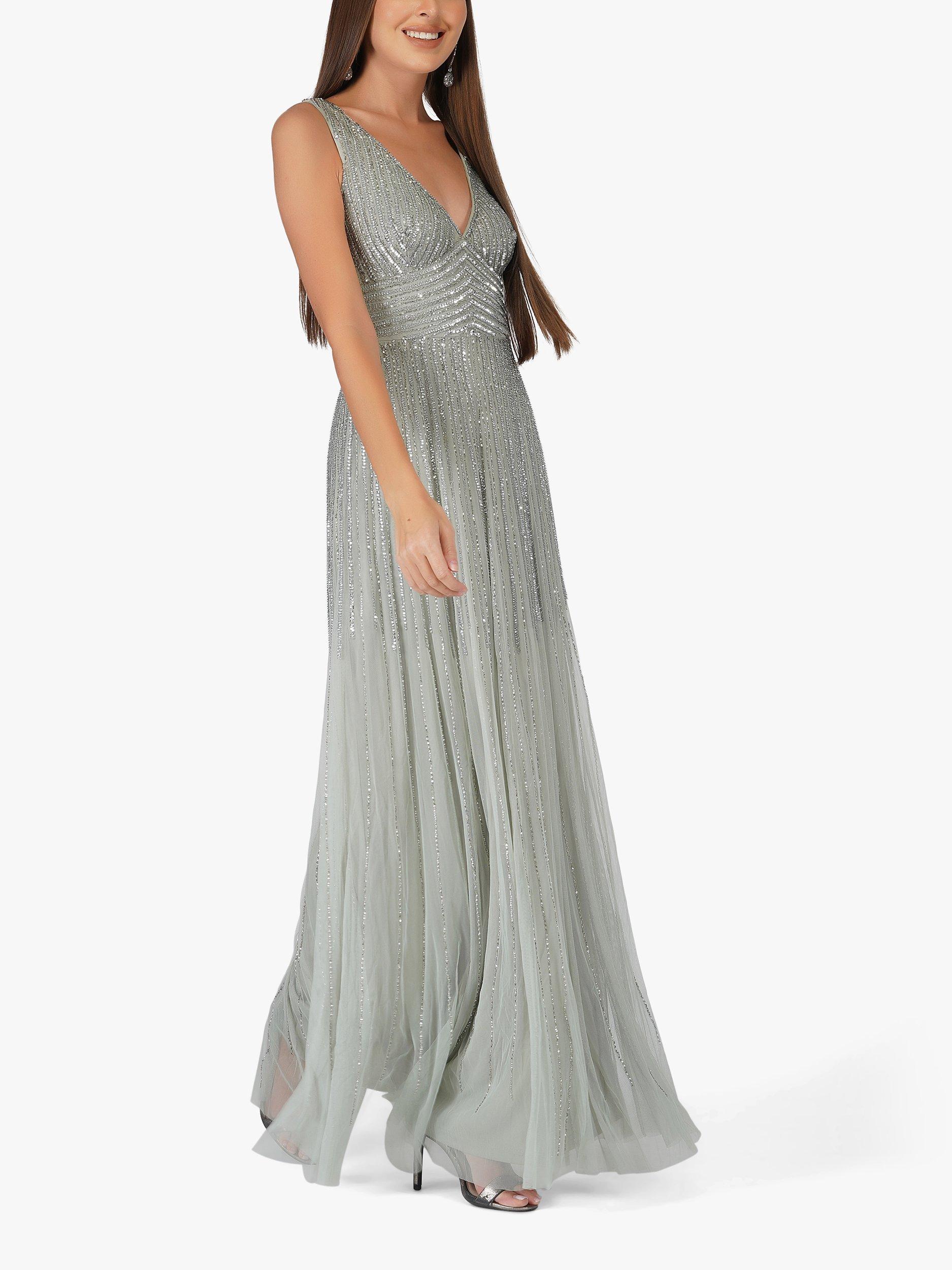 Grey chiffon embellished maxi dress best sale