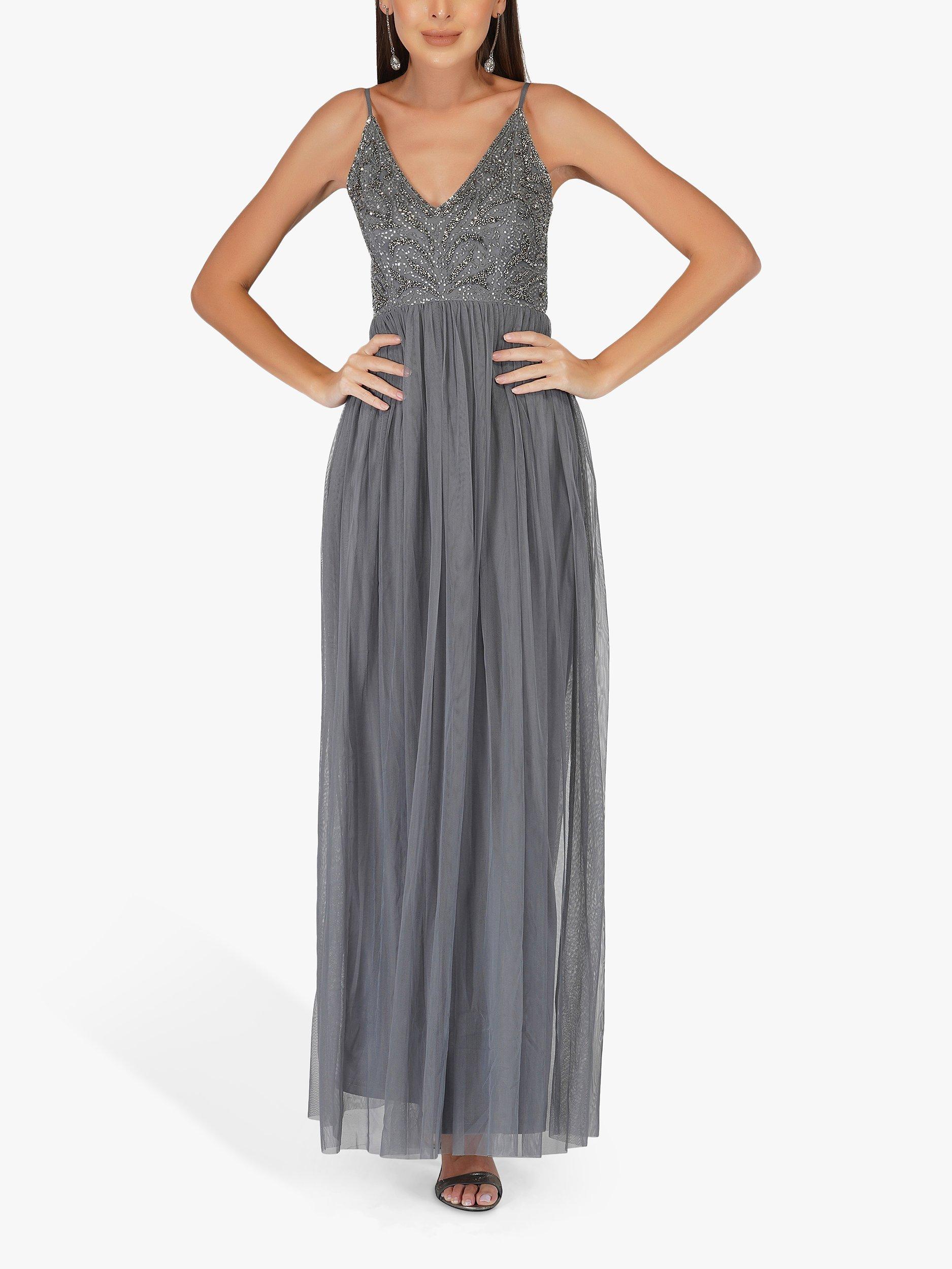 Lace & Beads Seraphia Maxi Dress, Dark Grey 