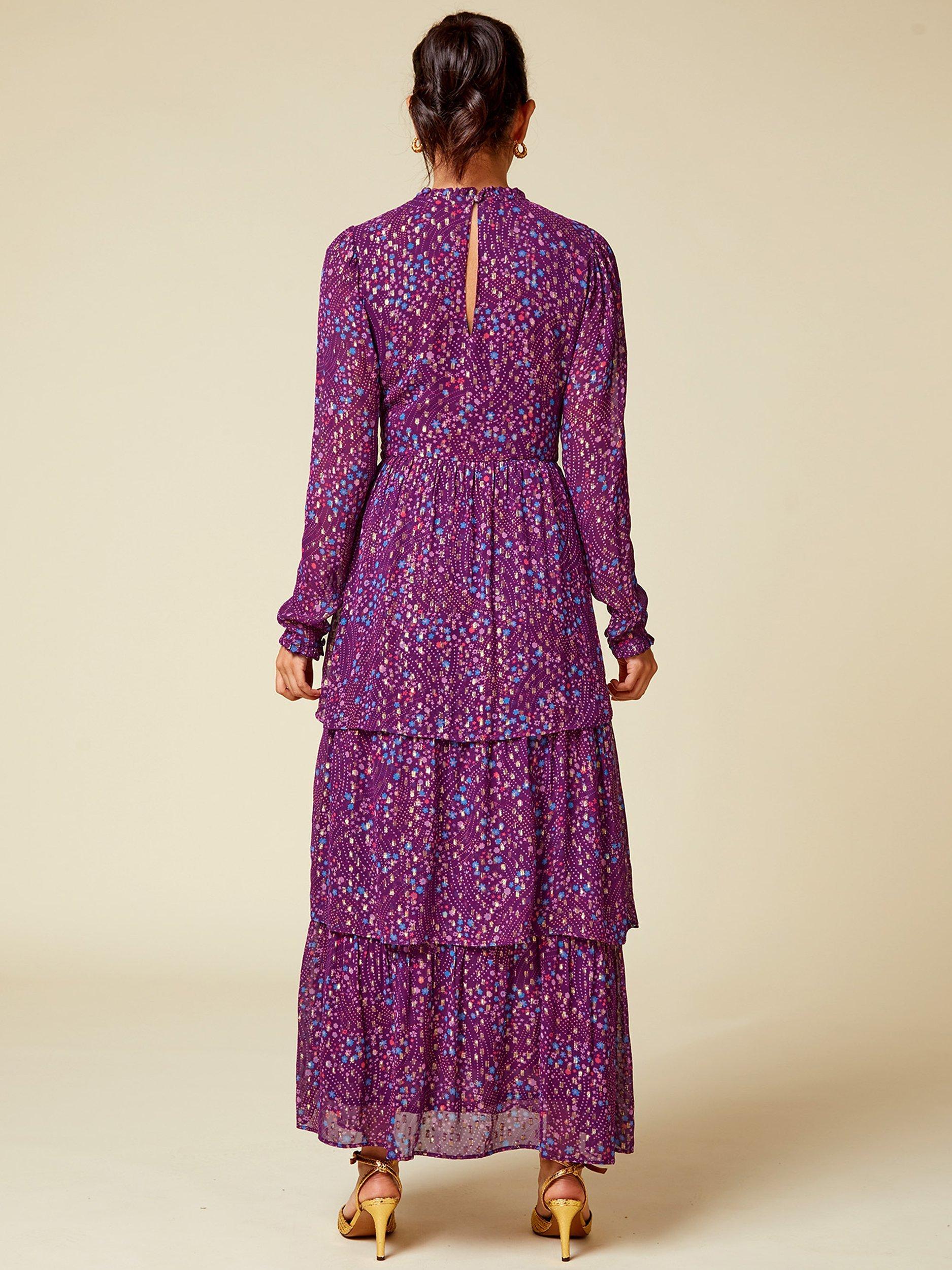 Product image 2 of 9, which shows Aspiga Hettie Midi Dress, Purple/Multi, XXS