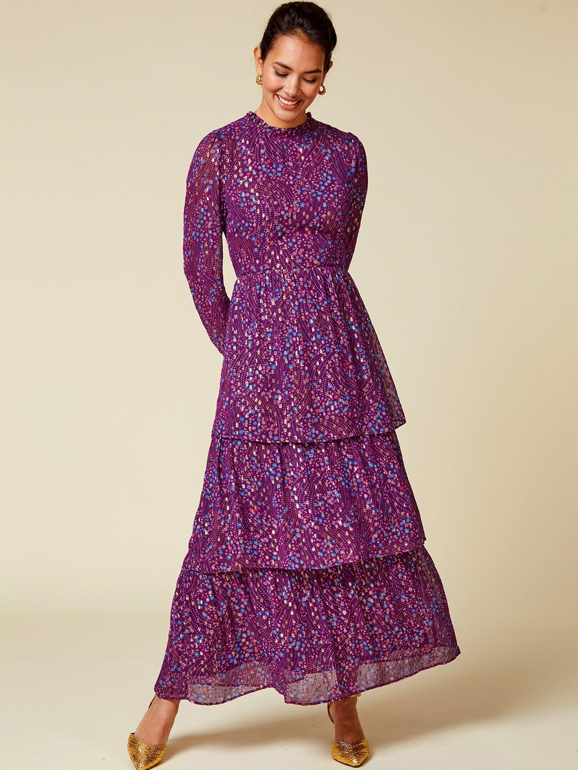 Product image 7 of 9, which shows Aspiga Hettie Midi Dress, Purple/Multi, XXS