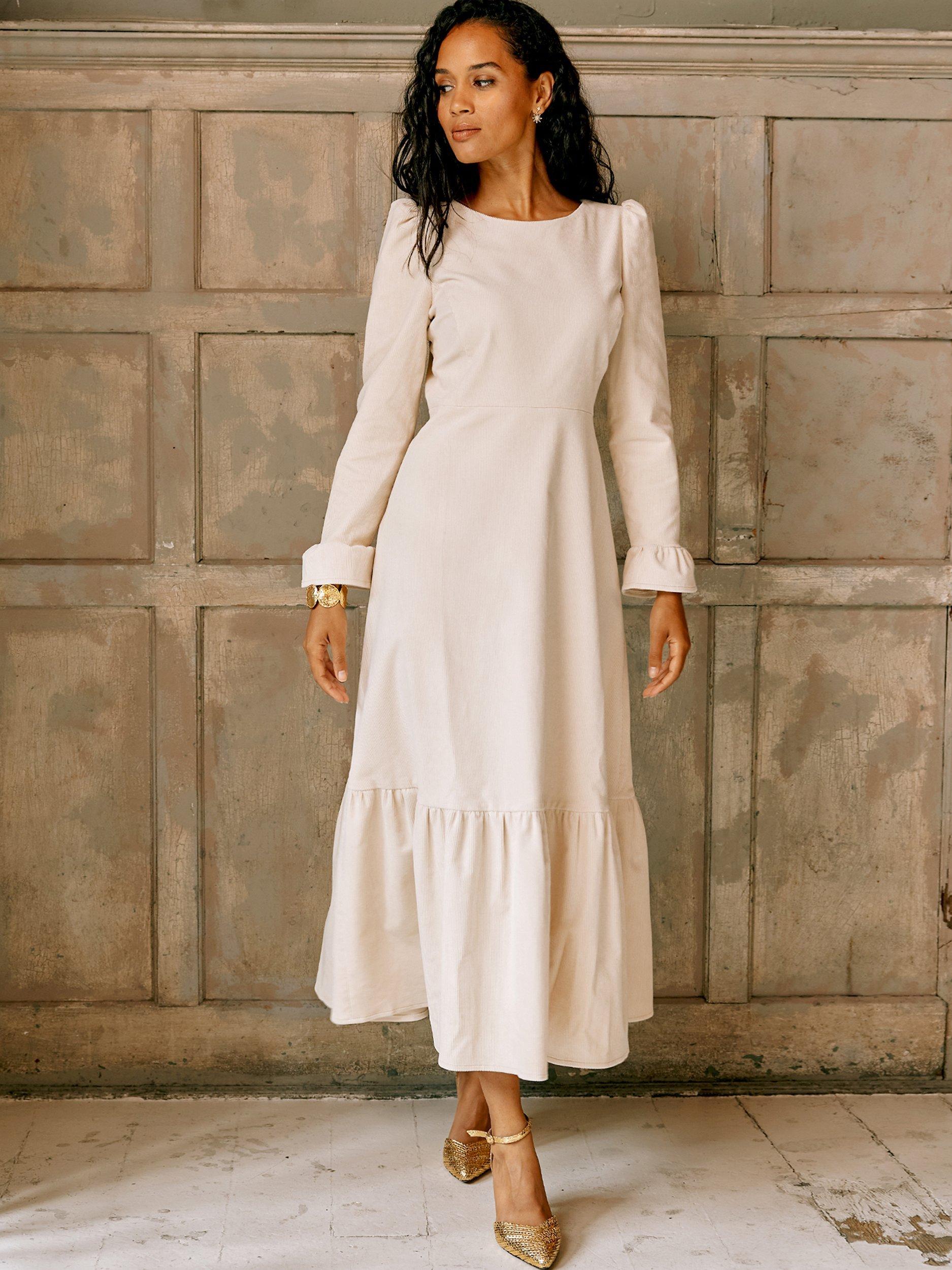 Aspiga Victoria Long Sleeve Stretch Corduroy Dress, Cream