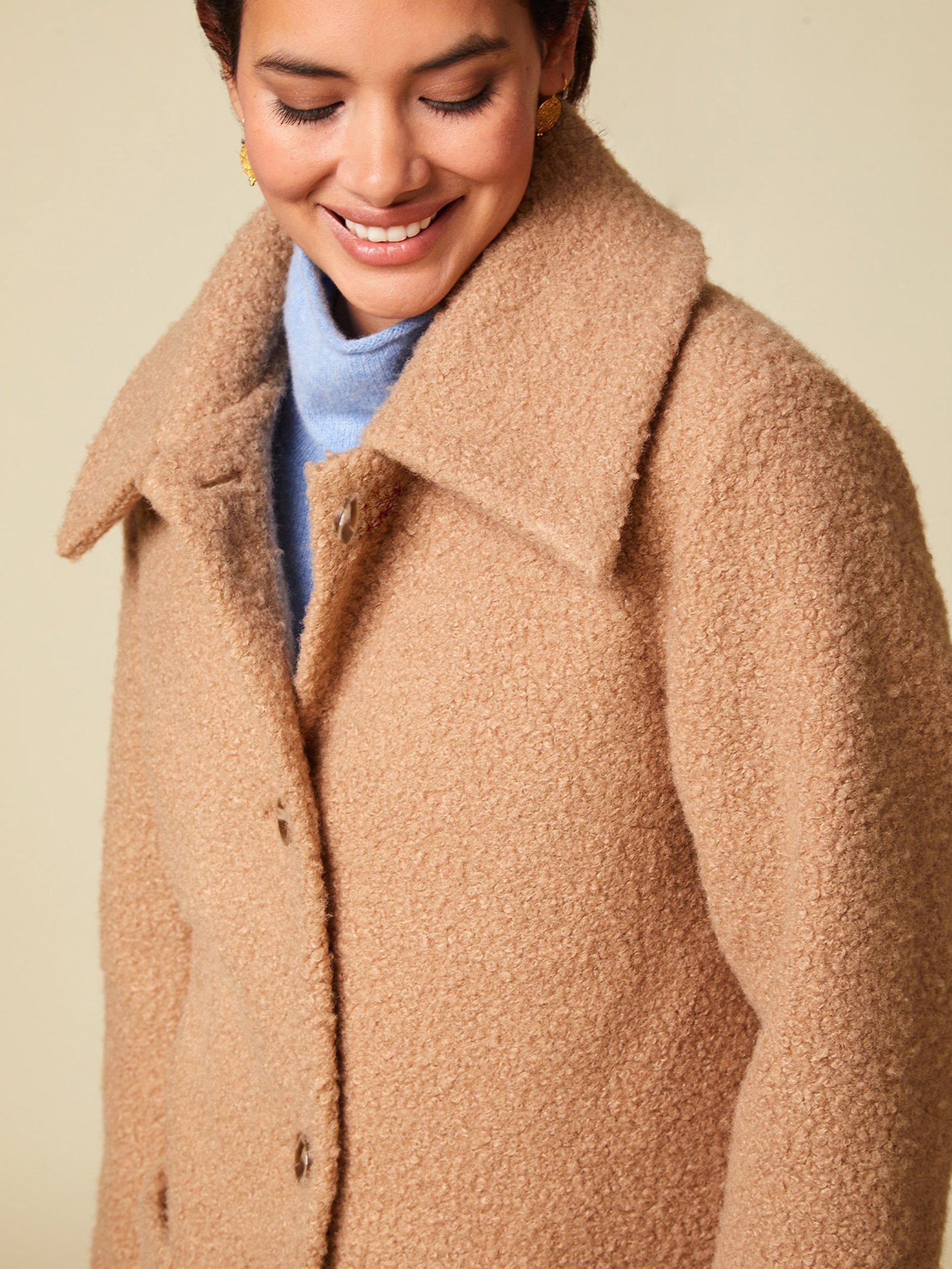 Product image 3 of 6, which shows Aspiga Eco Longline Boucle Coat, Camel, XXS