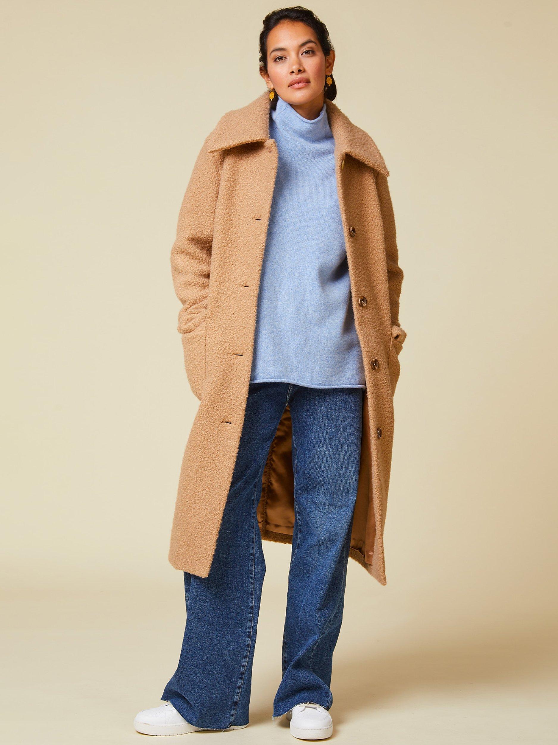 Product image 6 of 6, which shows Aspiga Eco Longline Boucle Coat, Camel, XXS