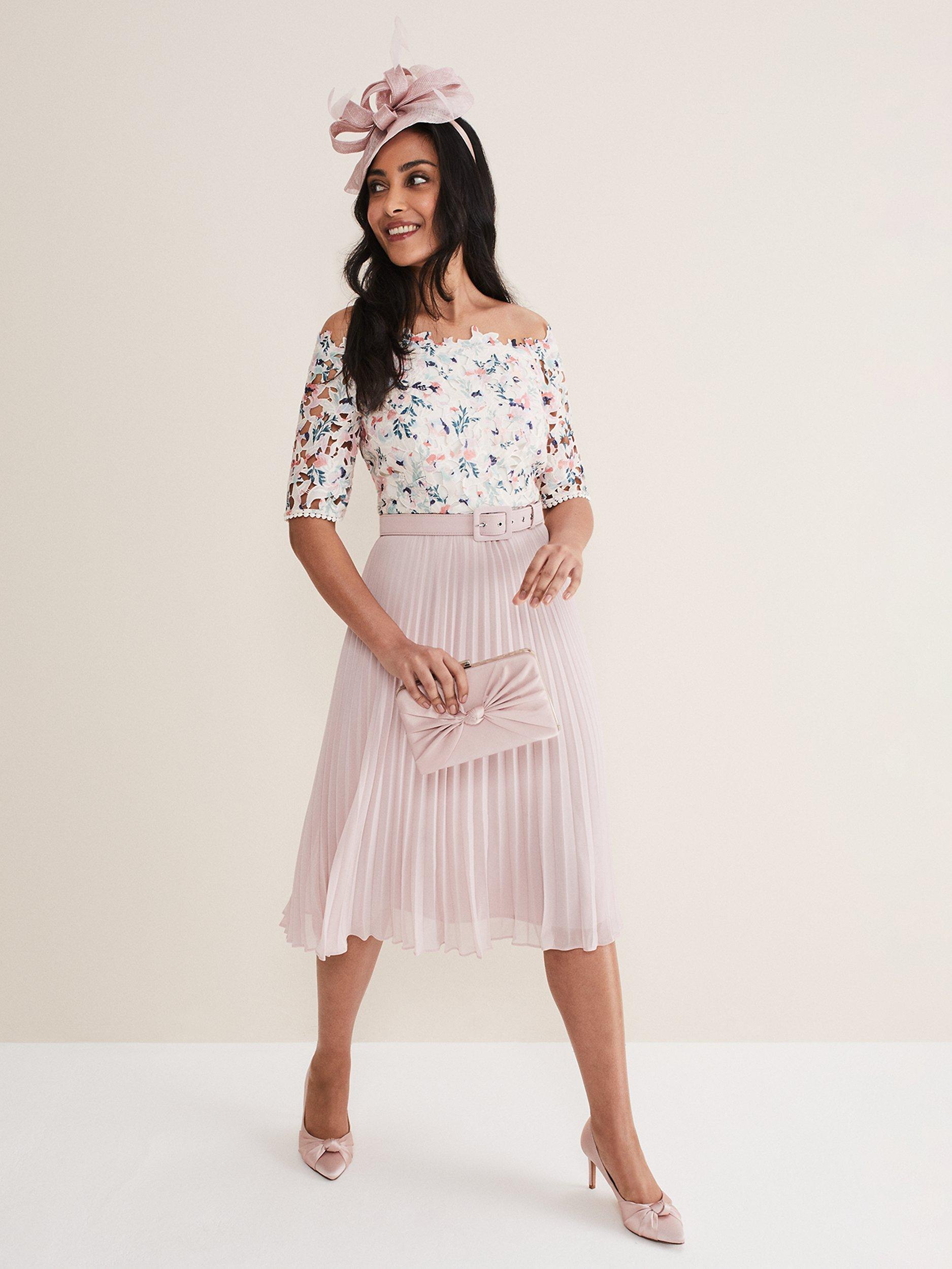 Phase Eight Petite Franky Floral Lace Bodice Midi Dress, Buttermilk/Multi