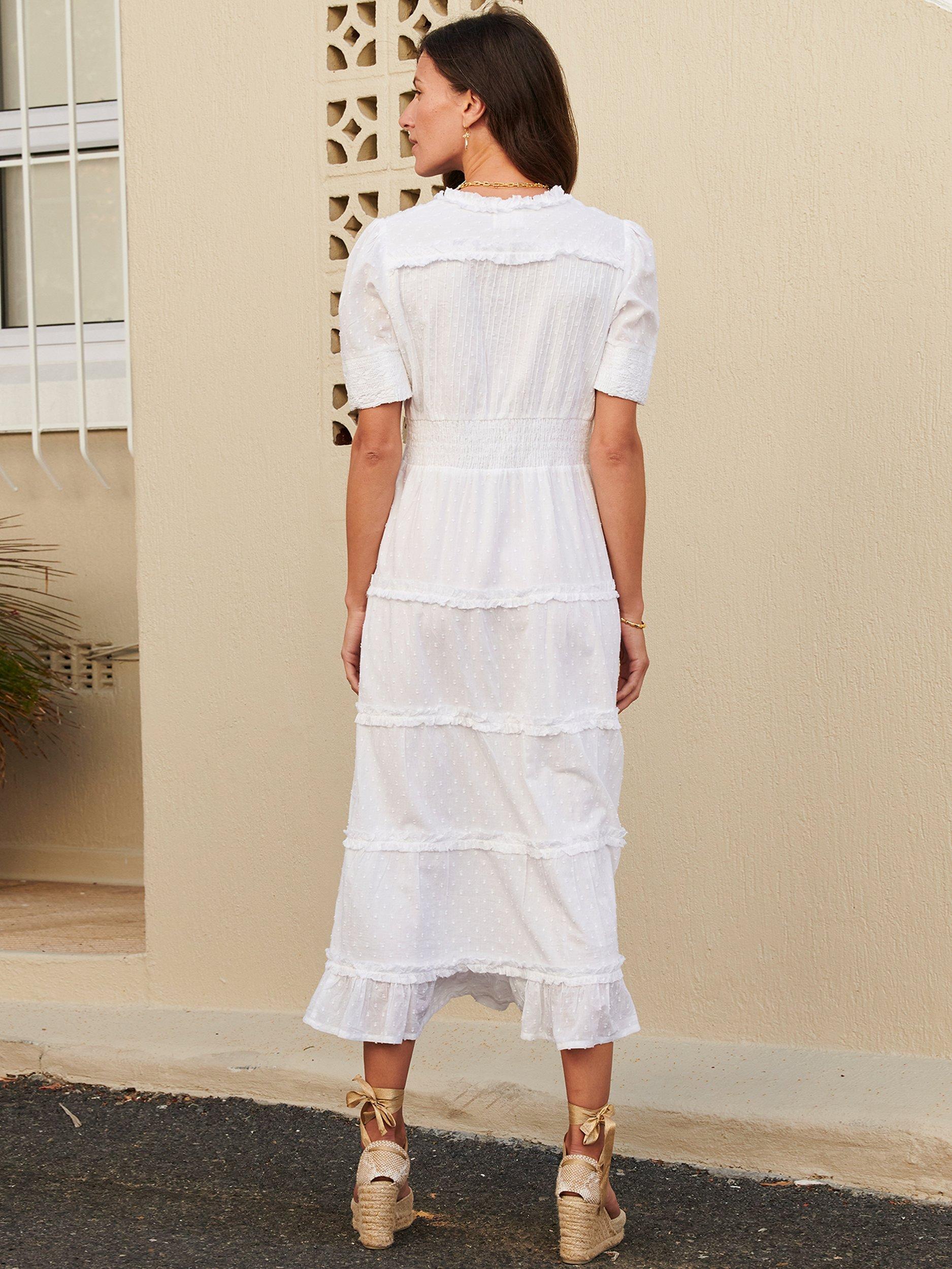 Product image 2 of 6, which shows Aspiga Viola Organic Cotton Midi Dress, White, XS