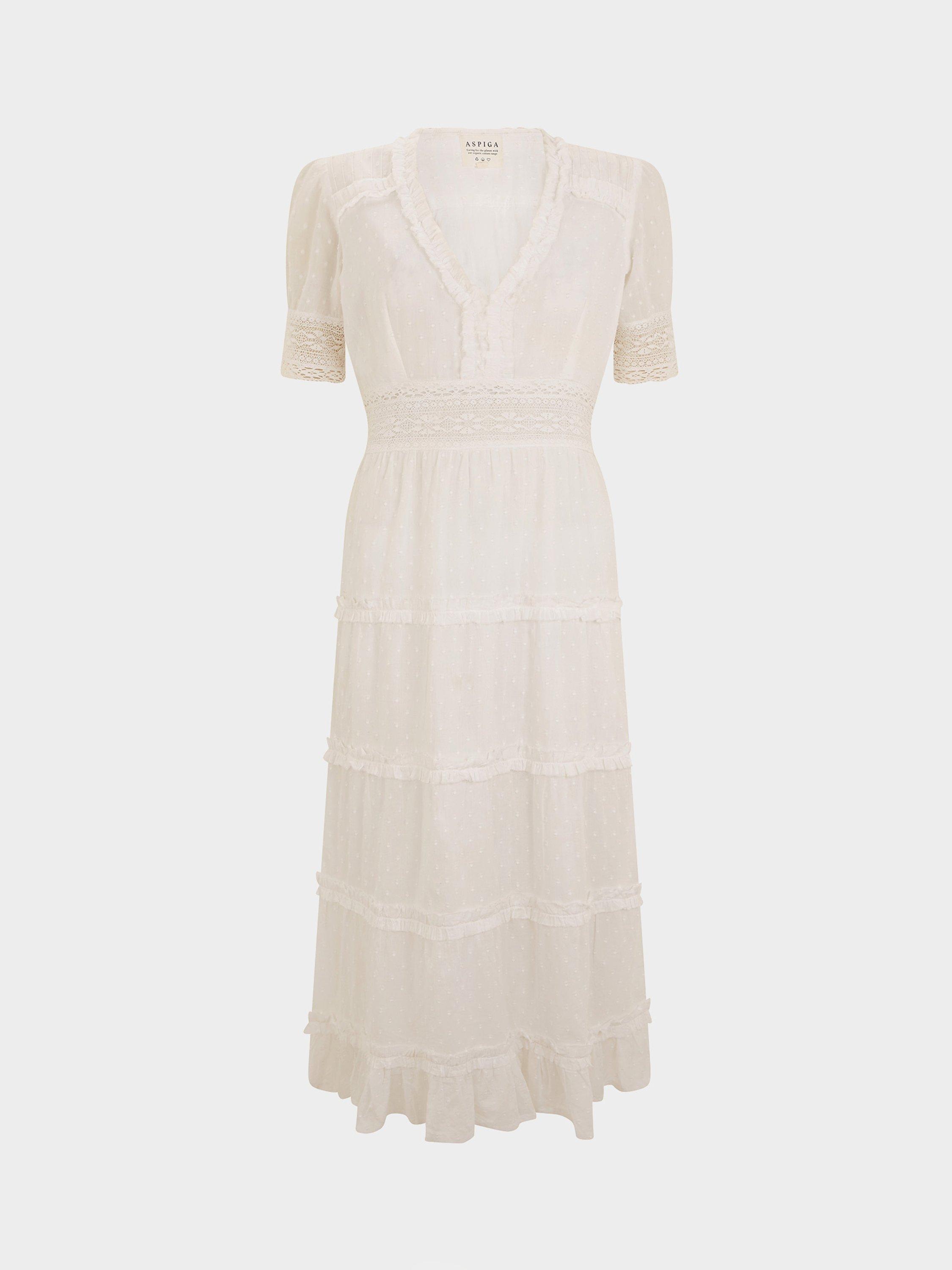 Product image 6 of 6, which shows Aspiga Viola Organic Cotton Midi Dress, White, XS