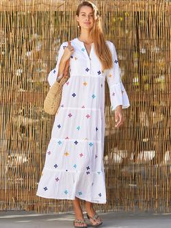 Aspiga Florence Embroidered Cotton Tiered Maxi Dress, White/Multi, White/Multi