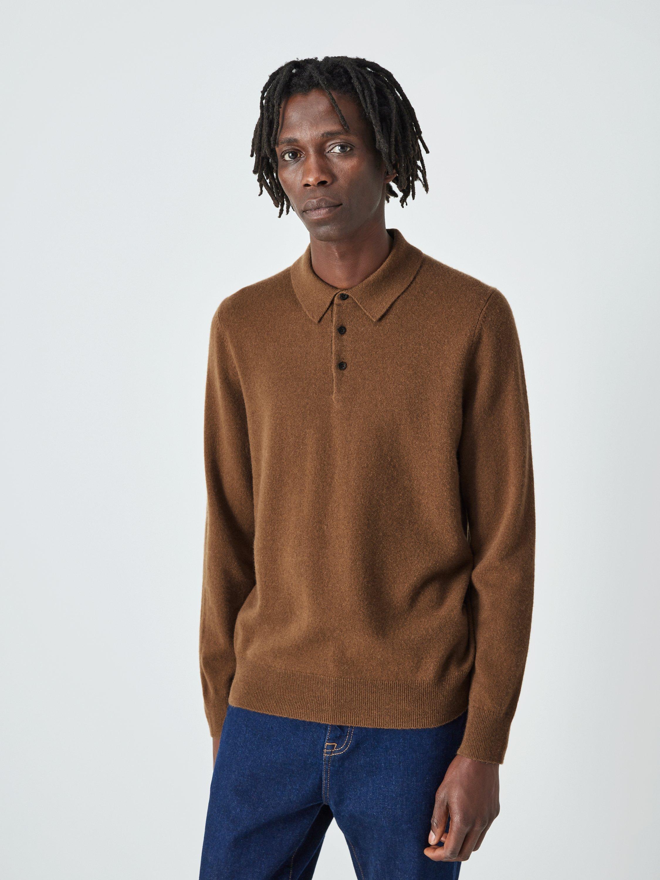John Lewis Cashmere Knit Polo Top, Tobacco