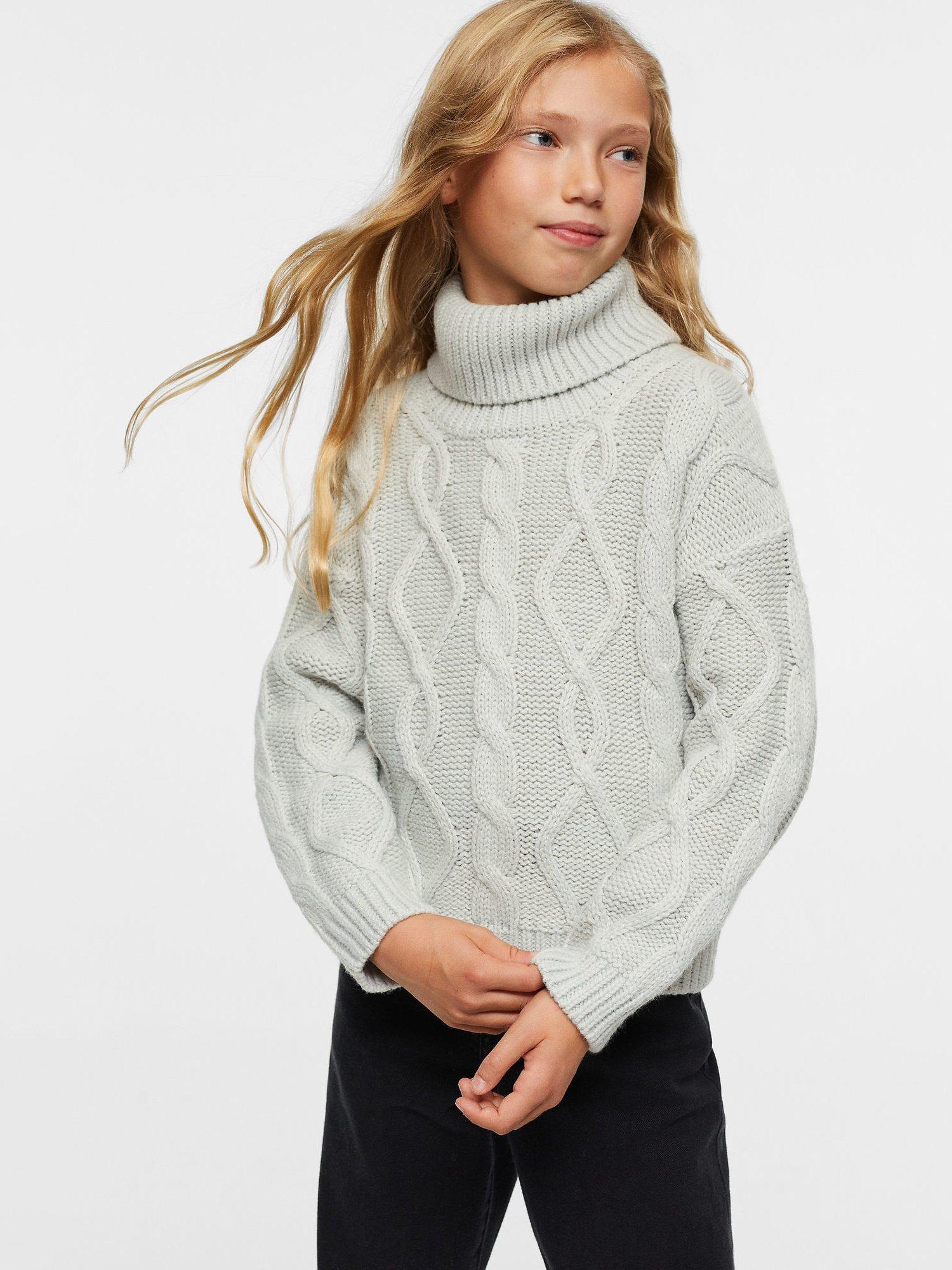 Mango Kids' Sacher Cable-Knit Jumper, Light Green
