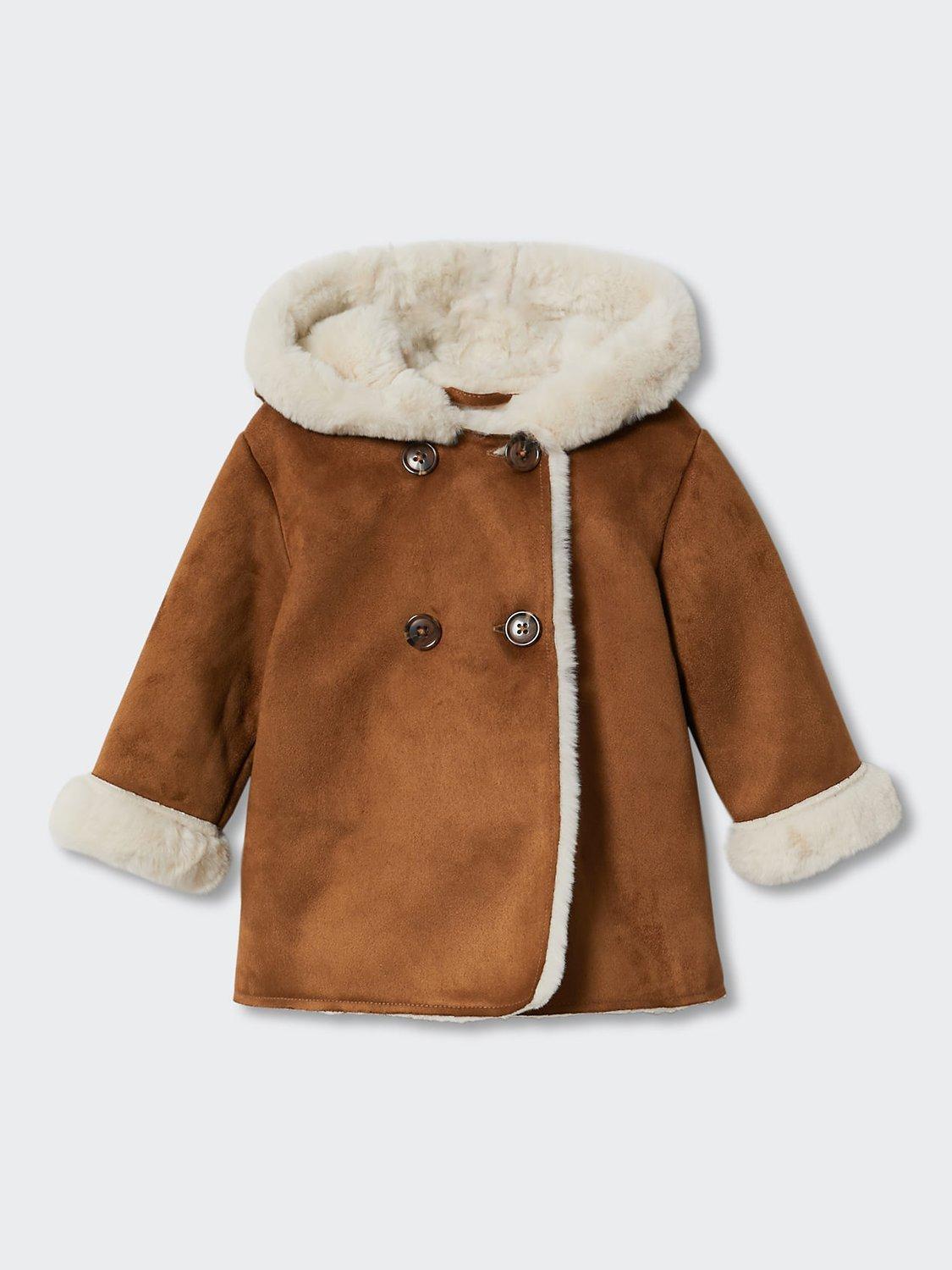 Mango Juliana Faux Fur Suedette Coat, Brown