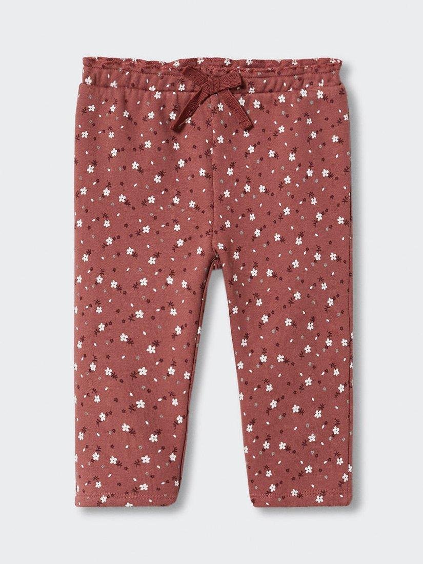 Mango Baby Floral Brushed Jogger Trousers, Orange