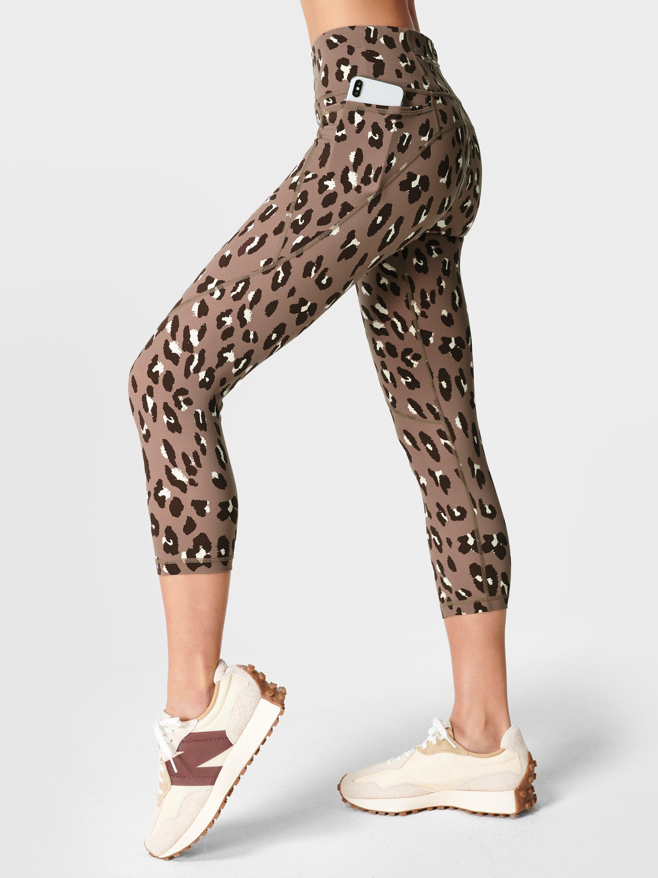 Sweaty Betty Power Cropped Gym Leggings, Brown Cheetah Print