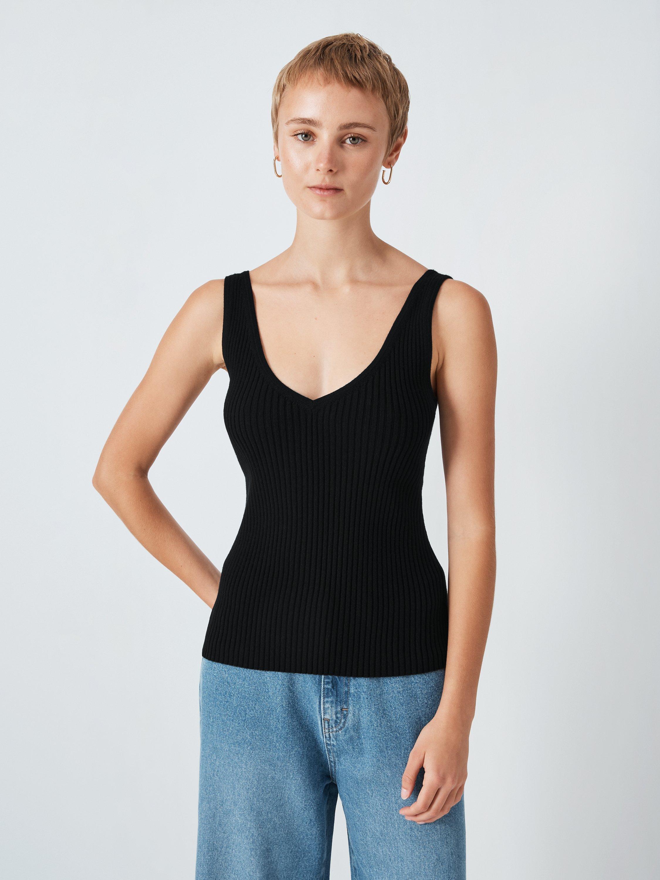 John Lewis ANYDAY Plain Ribbed Vest Top, Black