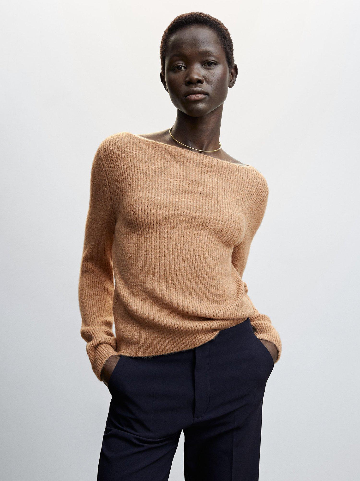 Mango Rosa Ribbed Jumper, Brown