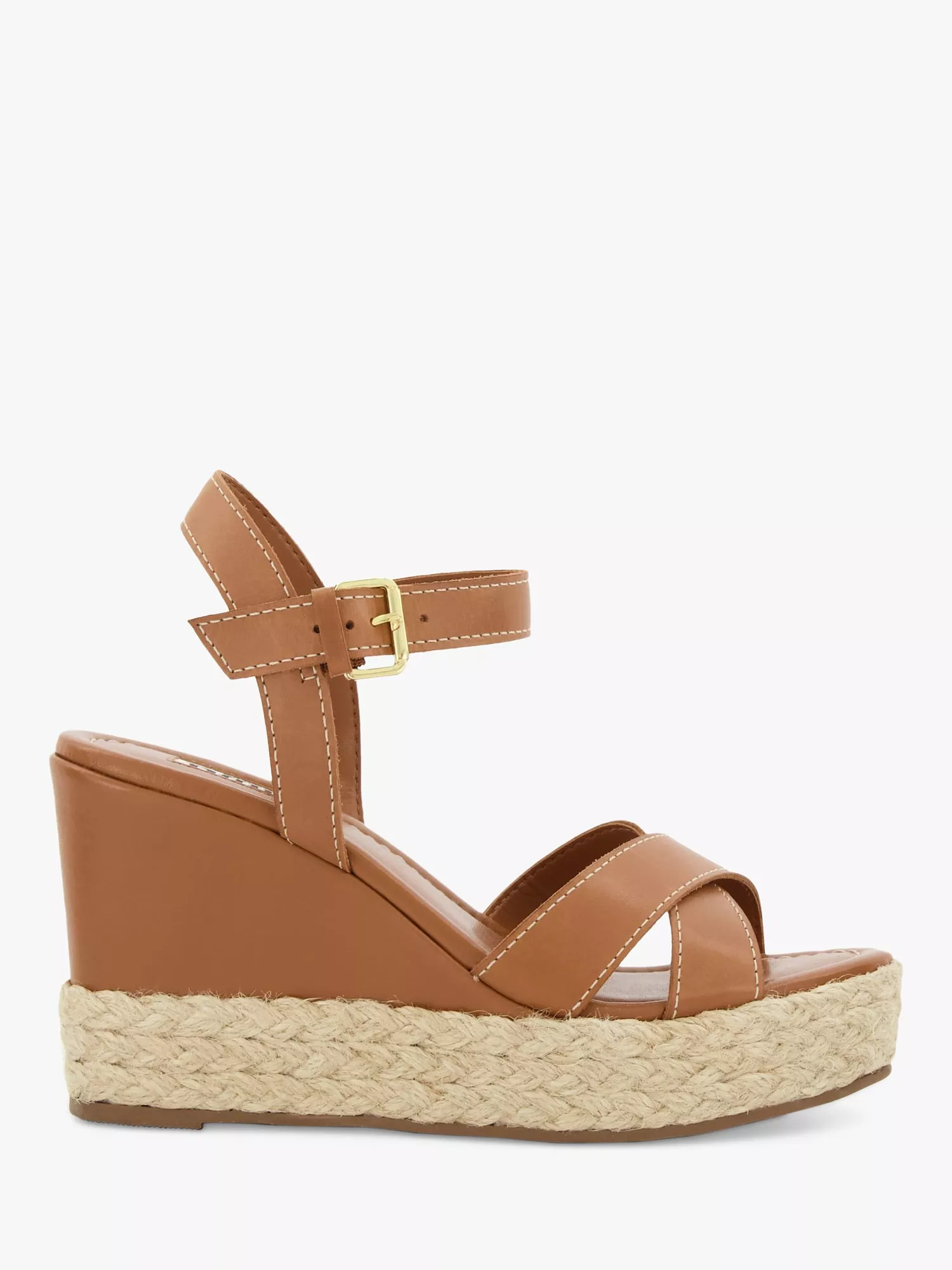 Dune Kind Leather Espadrille Wedge Heel Sandals Tan