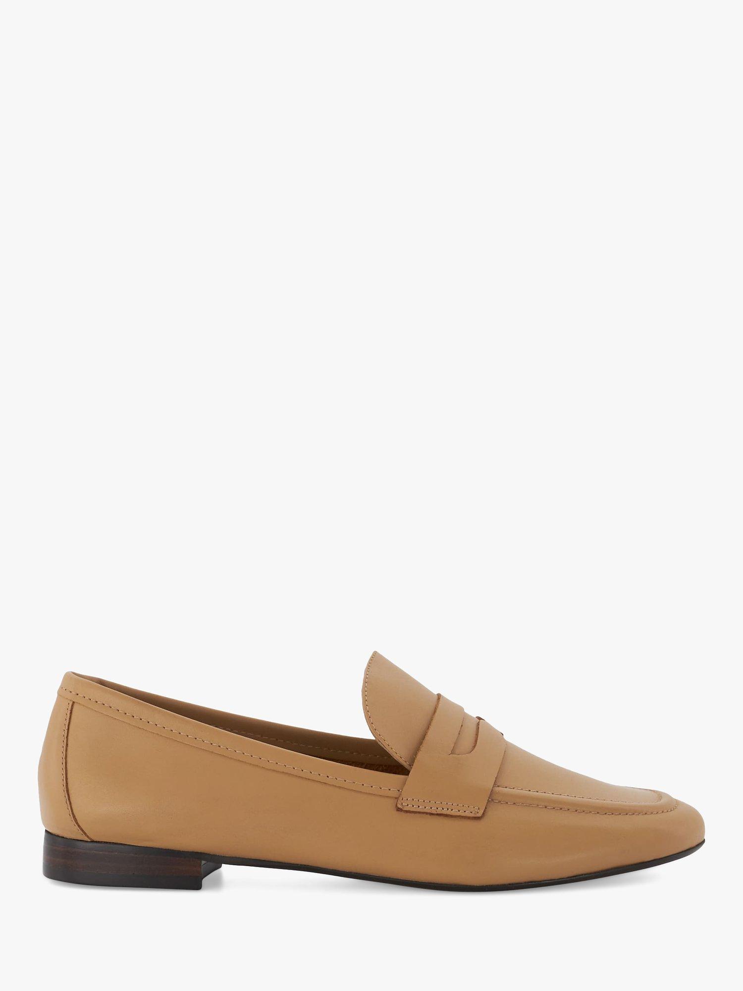 Dune Gianetta Leather Flat Penny Loafers, Camel-leather