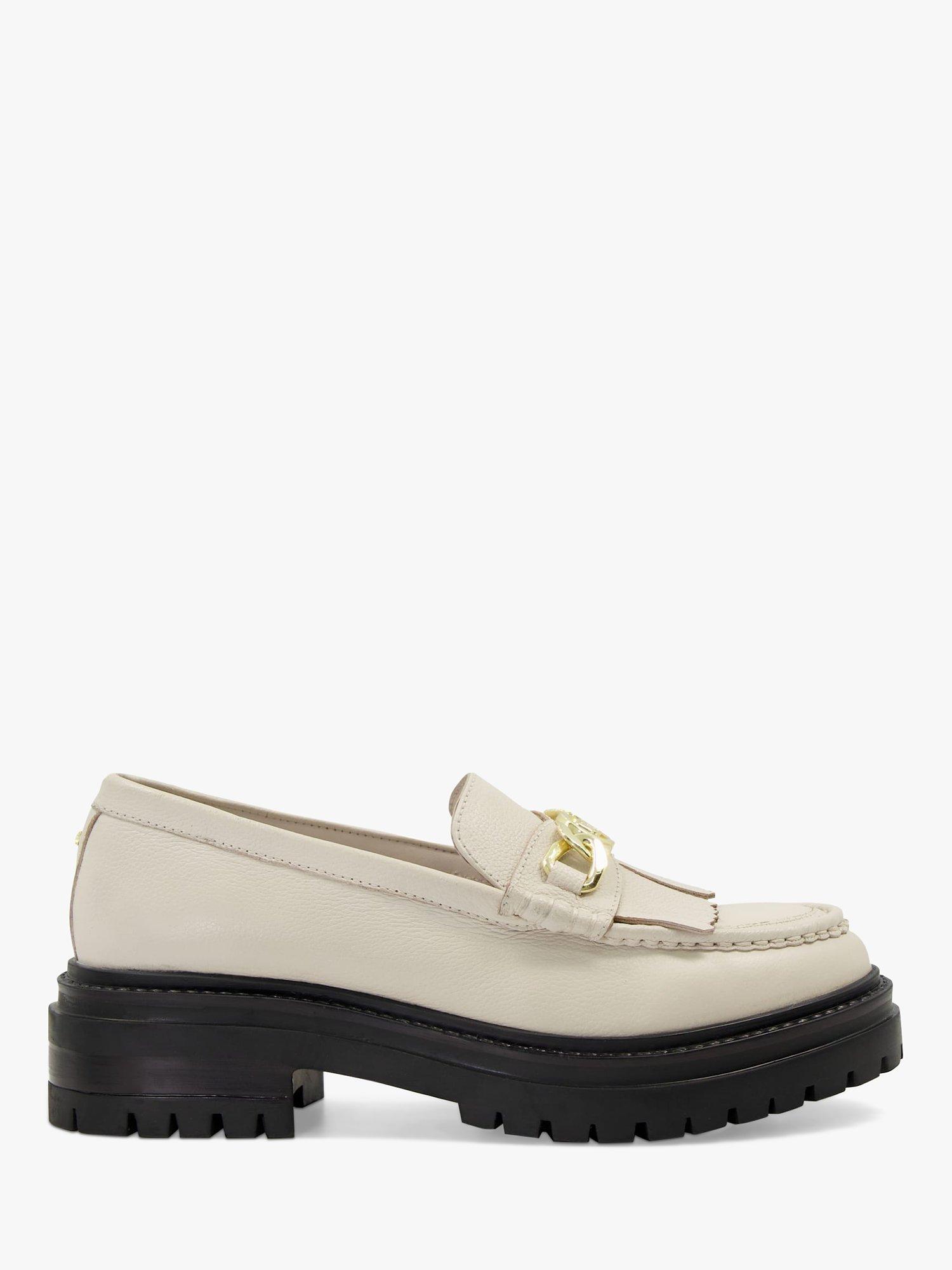 Dune Georgiana Leather Chain Tassel Chunky Loafers, Ecru-leather