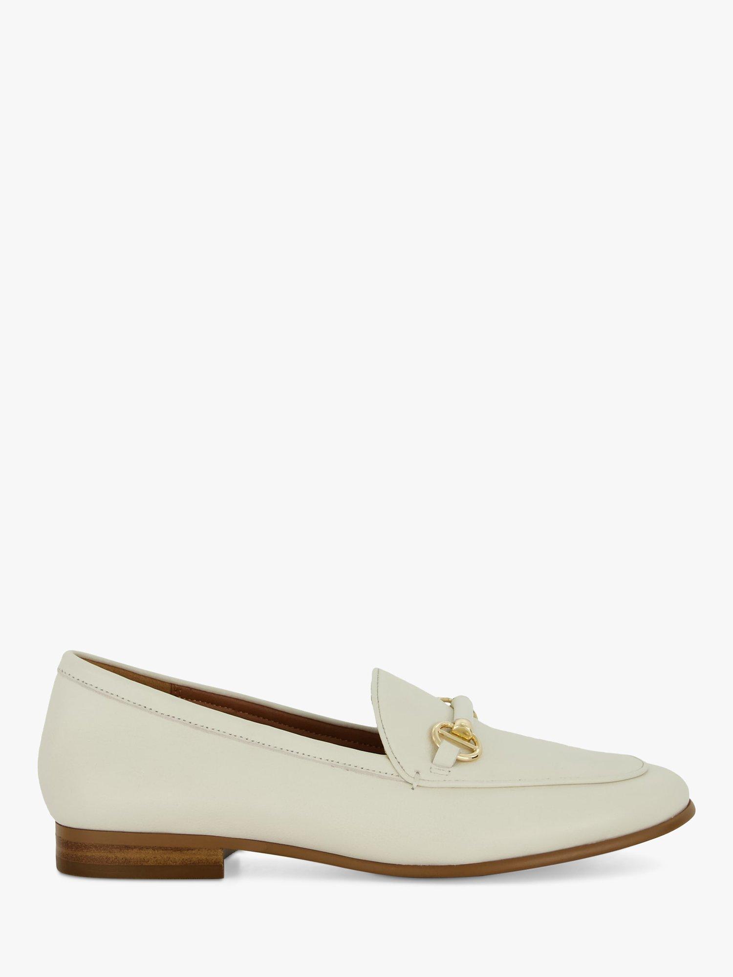 Dune Grandeur Leather Metal Trim Snaffle Loafers, White