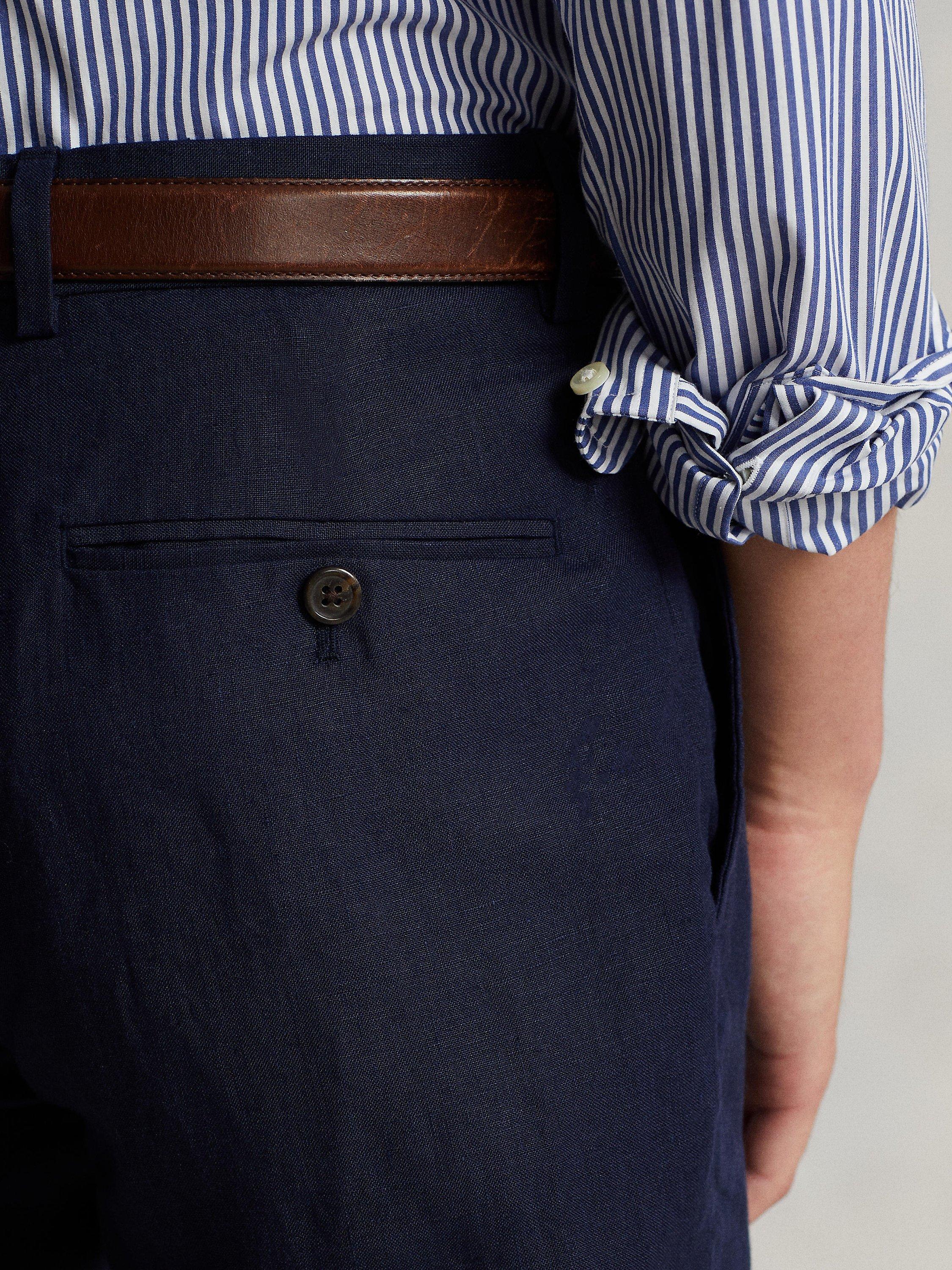 Product image 3 of 7, which shows Ralph Lauren Textured Linen Trousers, Navy, 34R
