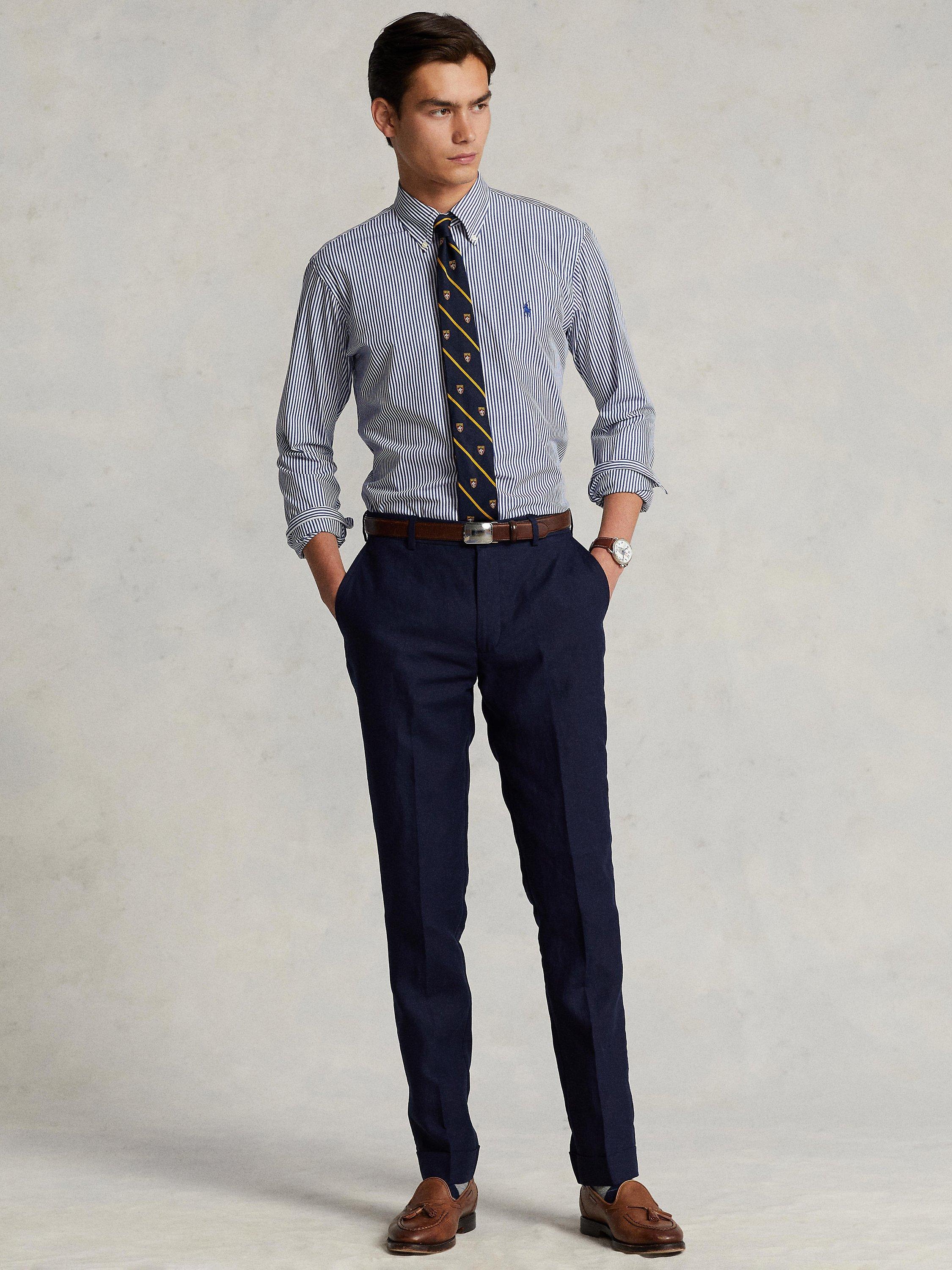 Product image 4 of 7, which shows Ralph Lauren Textured Linen Trousers, Navy, 34R