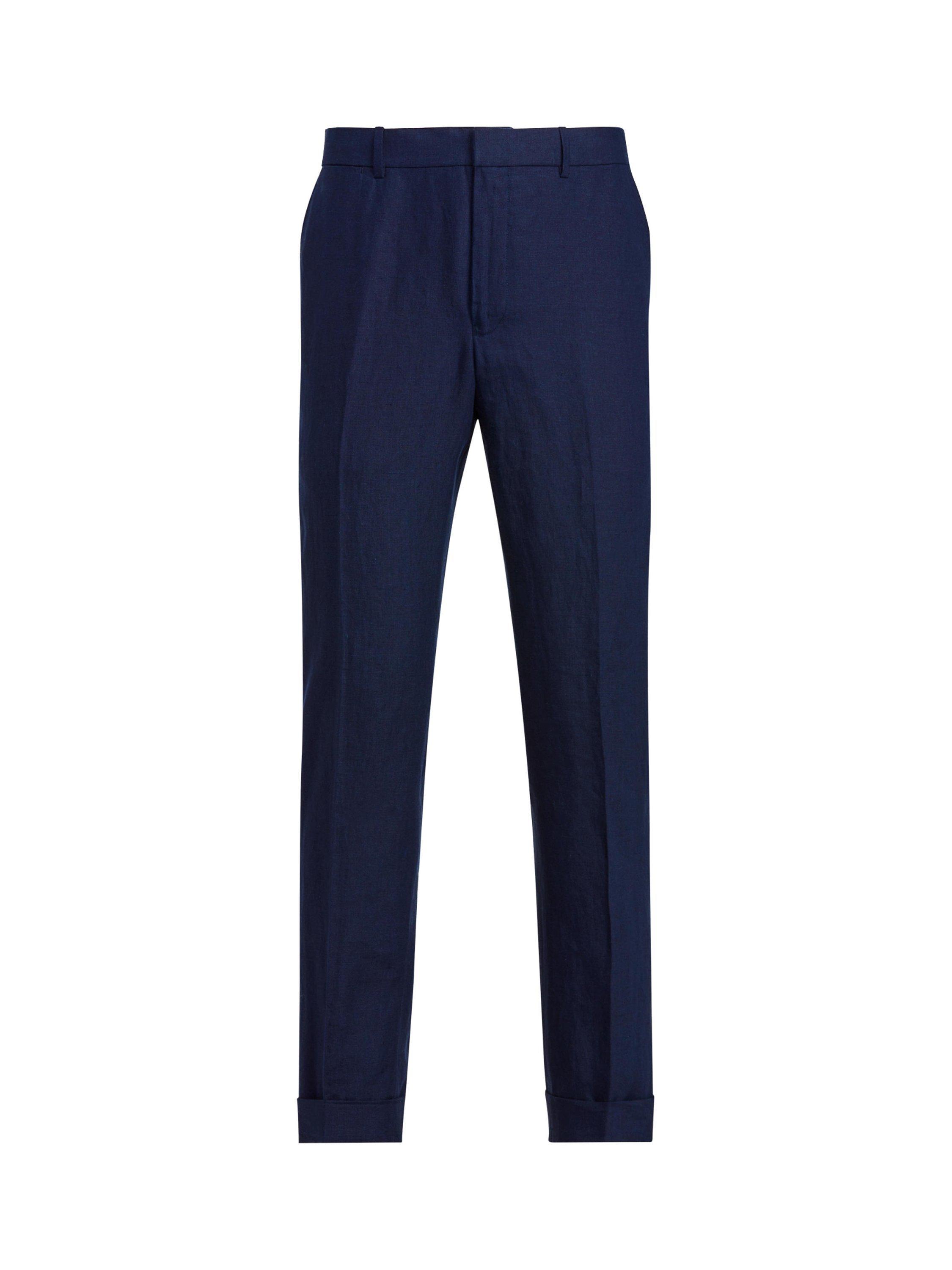 Product image 5 of 7, which shows Ralph Lauren Textured Linen Trousers, Navy, 34R