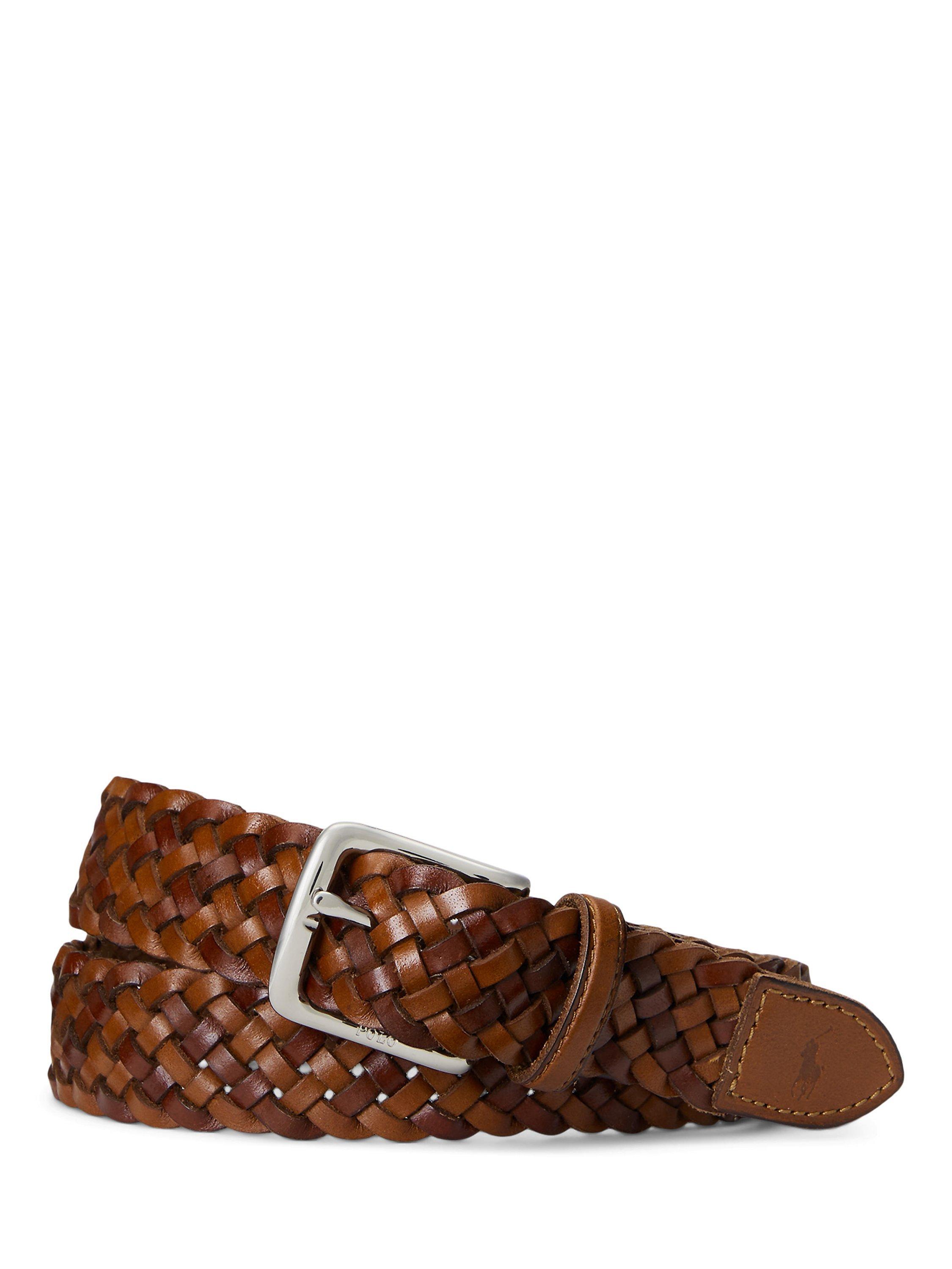Polo Ralph Lauren Braided Leather Belt, Saddle/Dark Brown
