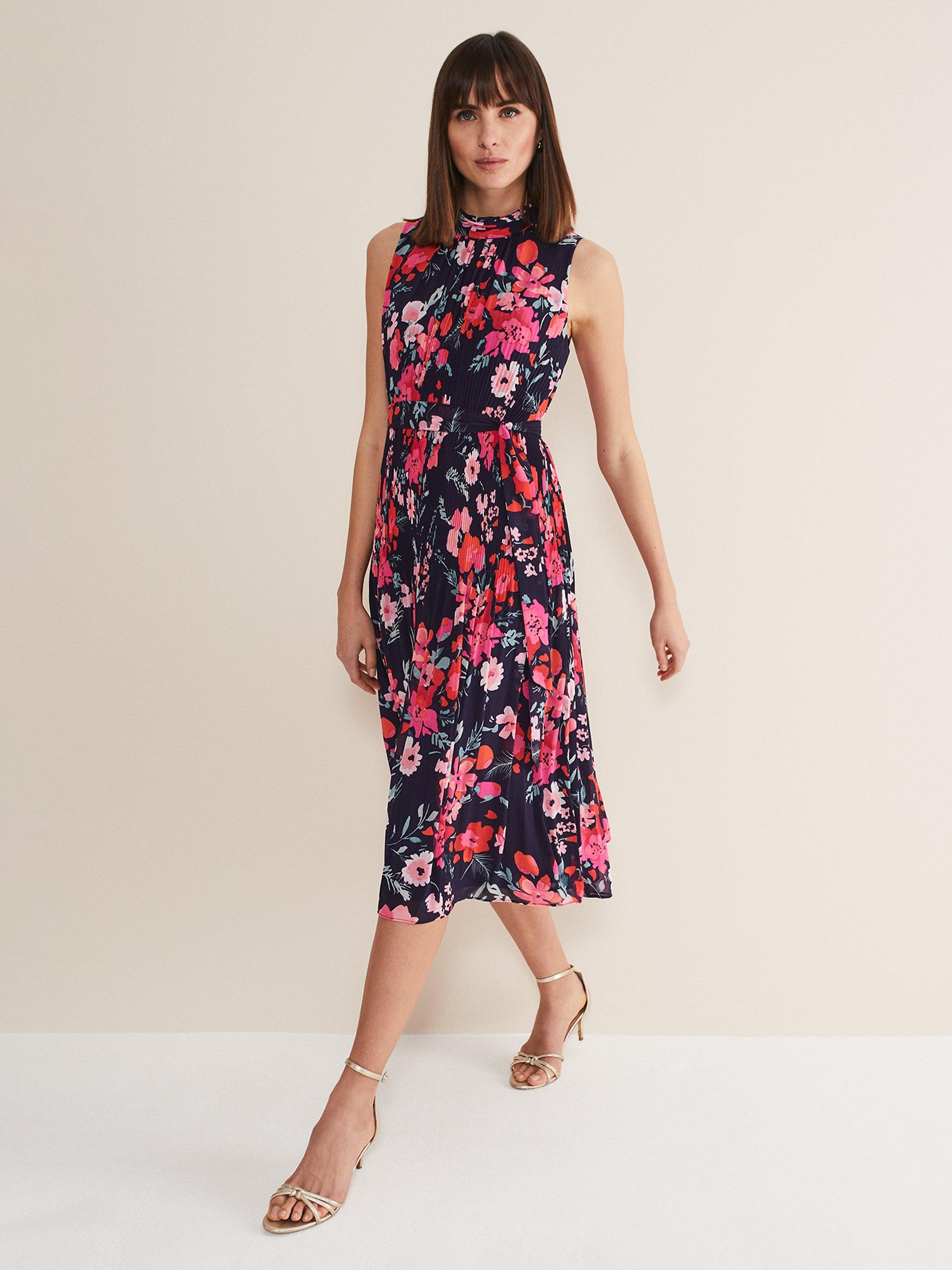 Phase Eight Tillie Pleat Floral Dress Navy Multi