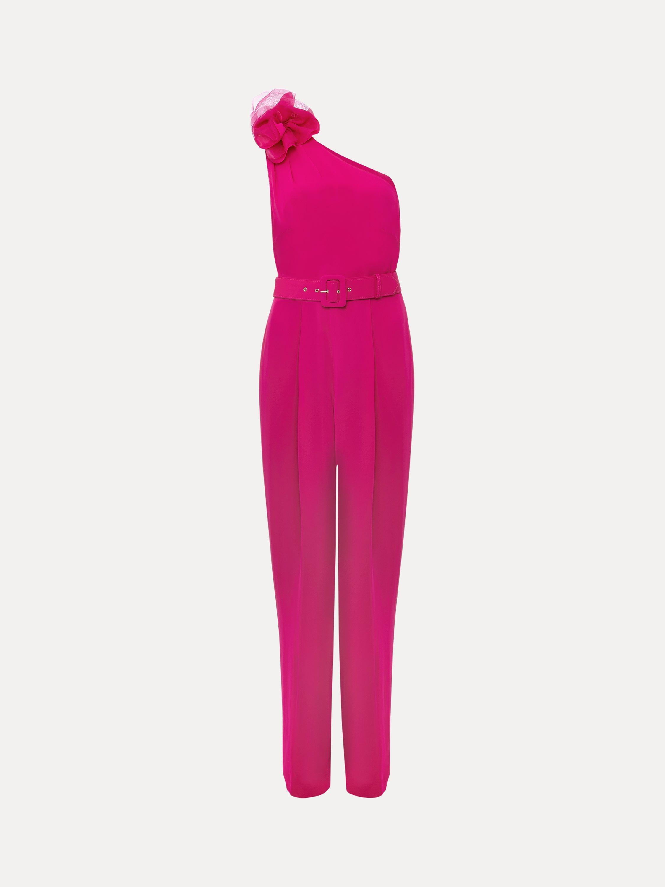 Product image 7 of 7, which shows Phase Eight Luisa One Shoulder Jumpsuit, Magenta Pink, 14