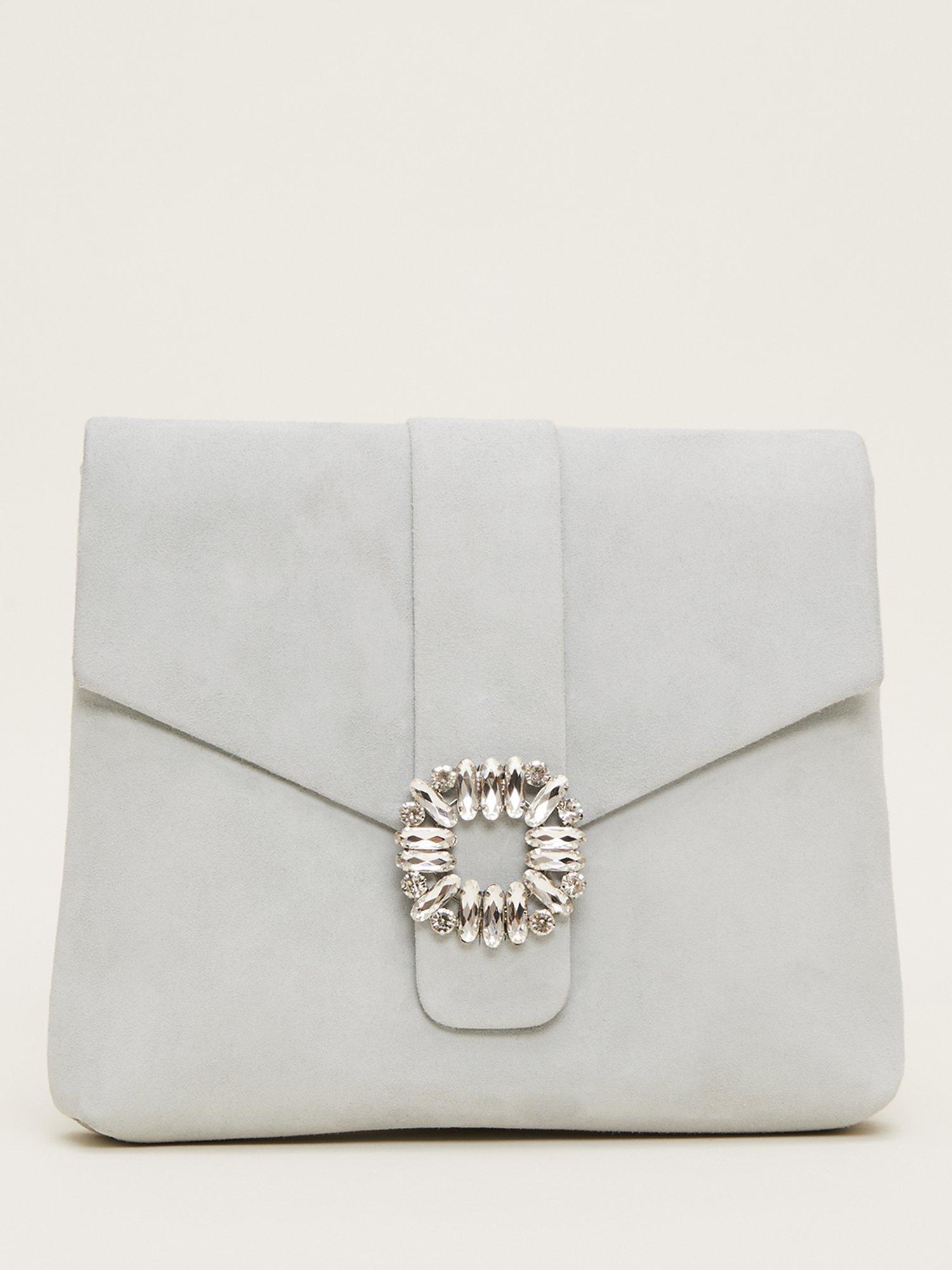 Phase Eight Suede Jewel Front Clutch Bag, Eau De Nil, One Size