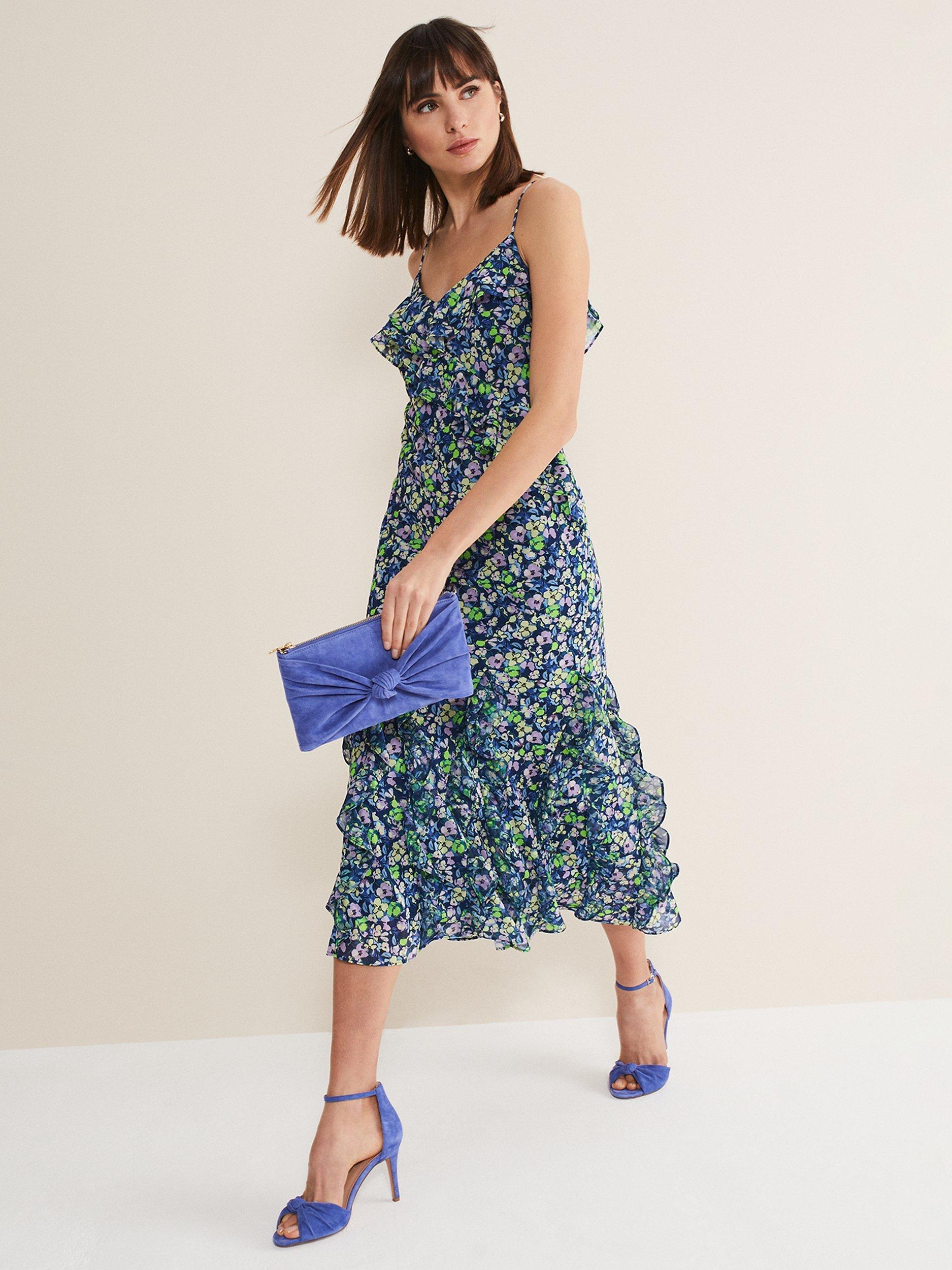 Phase Eight Catira Strappy Print Dress, Navy/Multi