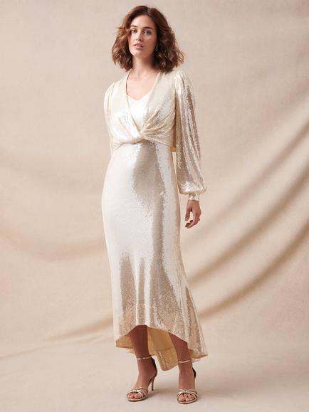 Phase Eight Jamila Sequin Overlay Maxi Dress, Oyster, Oyster