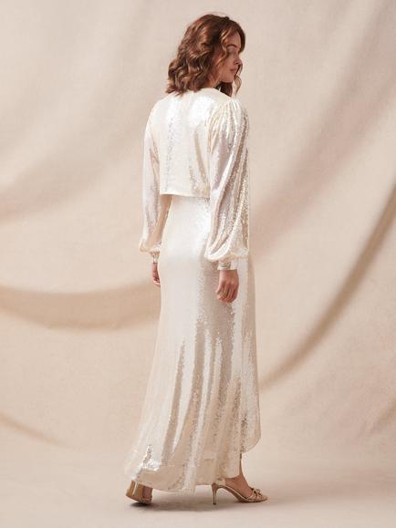 Phase Eight Jamila Sequin Overlay Maxi Dress, Oyster - view 2, Oyster