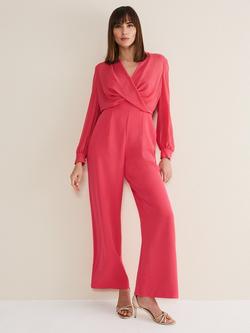 Phase Eight Mindy Wide Leg Long Sleeve Jumpsuit, Raspberry, Raspberry