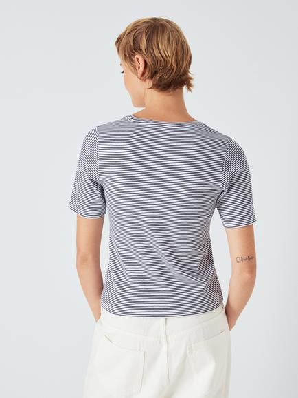 John Lewis Stripe Slim Fit T-Shirt, Navy/White - view 2, Navy/White