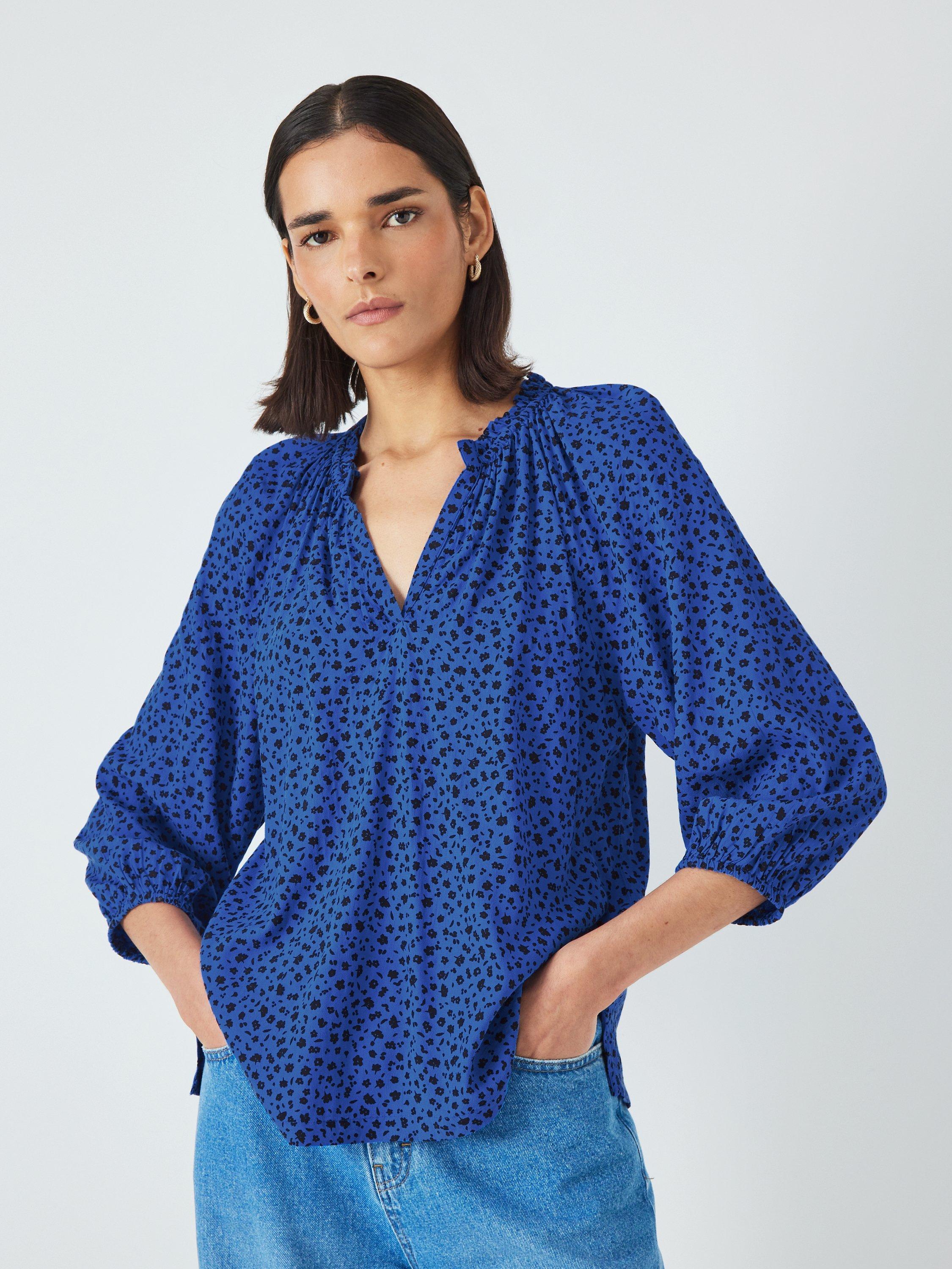 John Lewis ANYDAY V-Neck Floral Blouse, Blue Ditsy