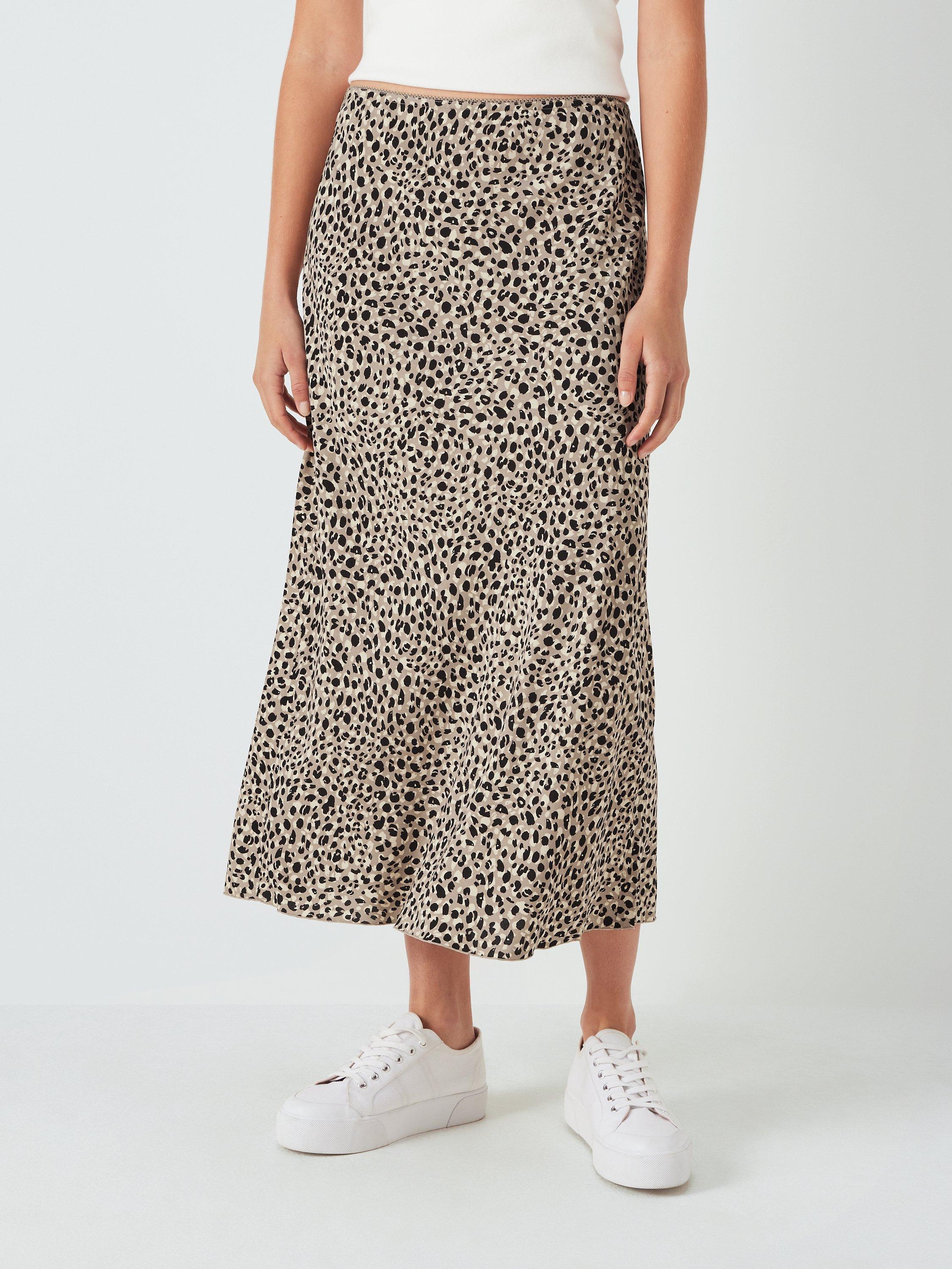 John Lewis ANYDAY Animal Print Bias Cut Midi Skirt, Natural/Multi