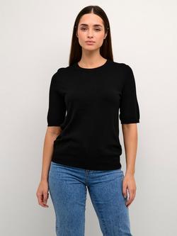 KAFFE Lizza Short Sleeve Knitted Top, Black Deep