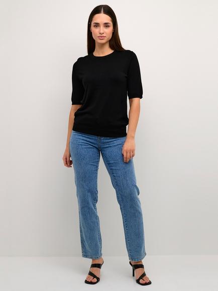KAFFE Lizza Short Sleeve Knitted Top - view 2, Black Deep