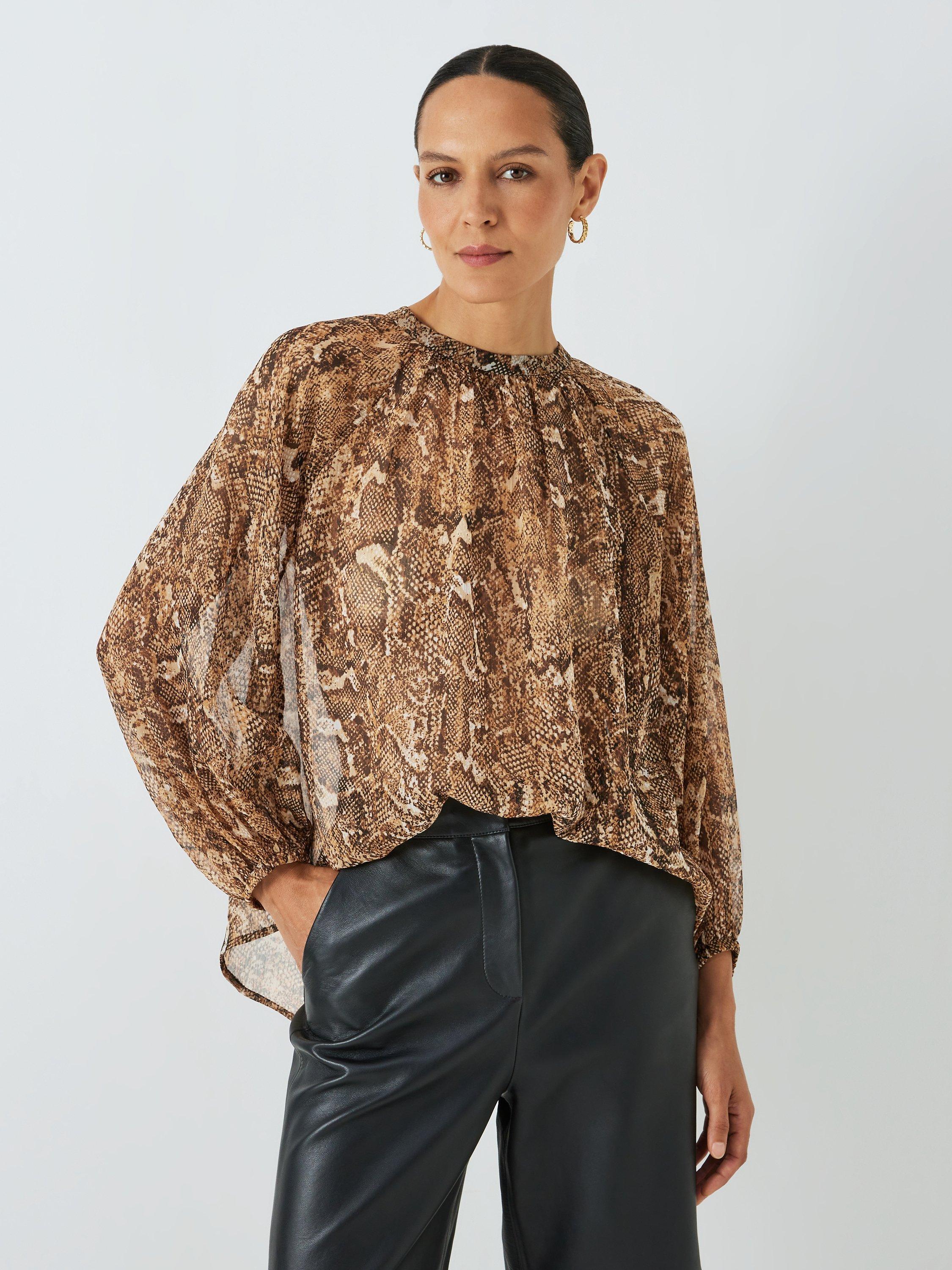 John Lewis Snake Print Chiffon Blouse, Multi