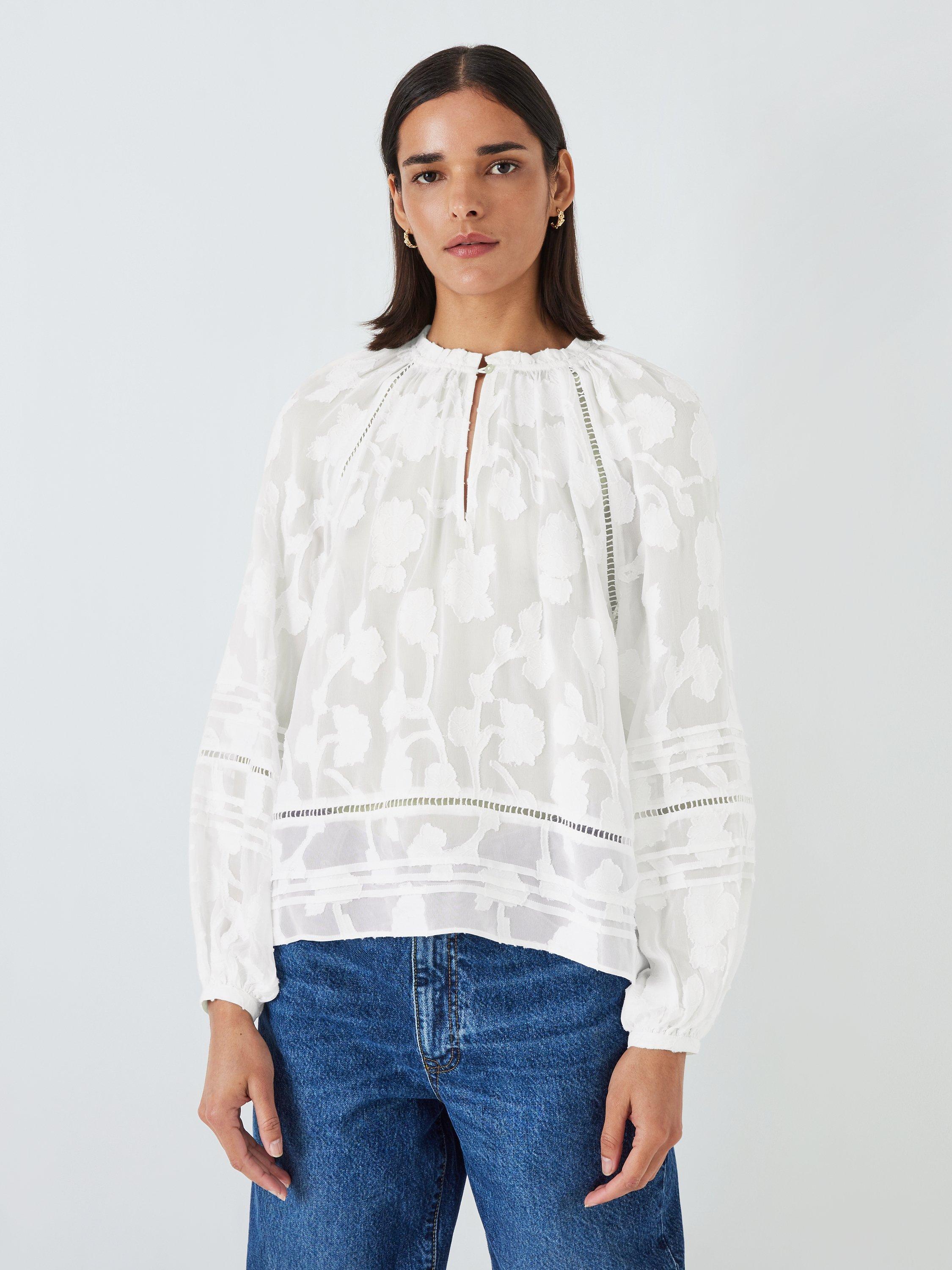John Lewis Floral Jacquard Blouse, White